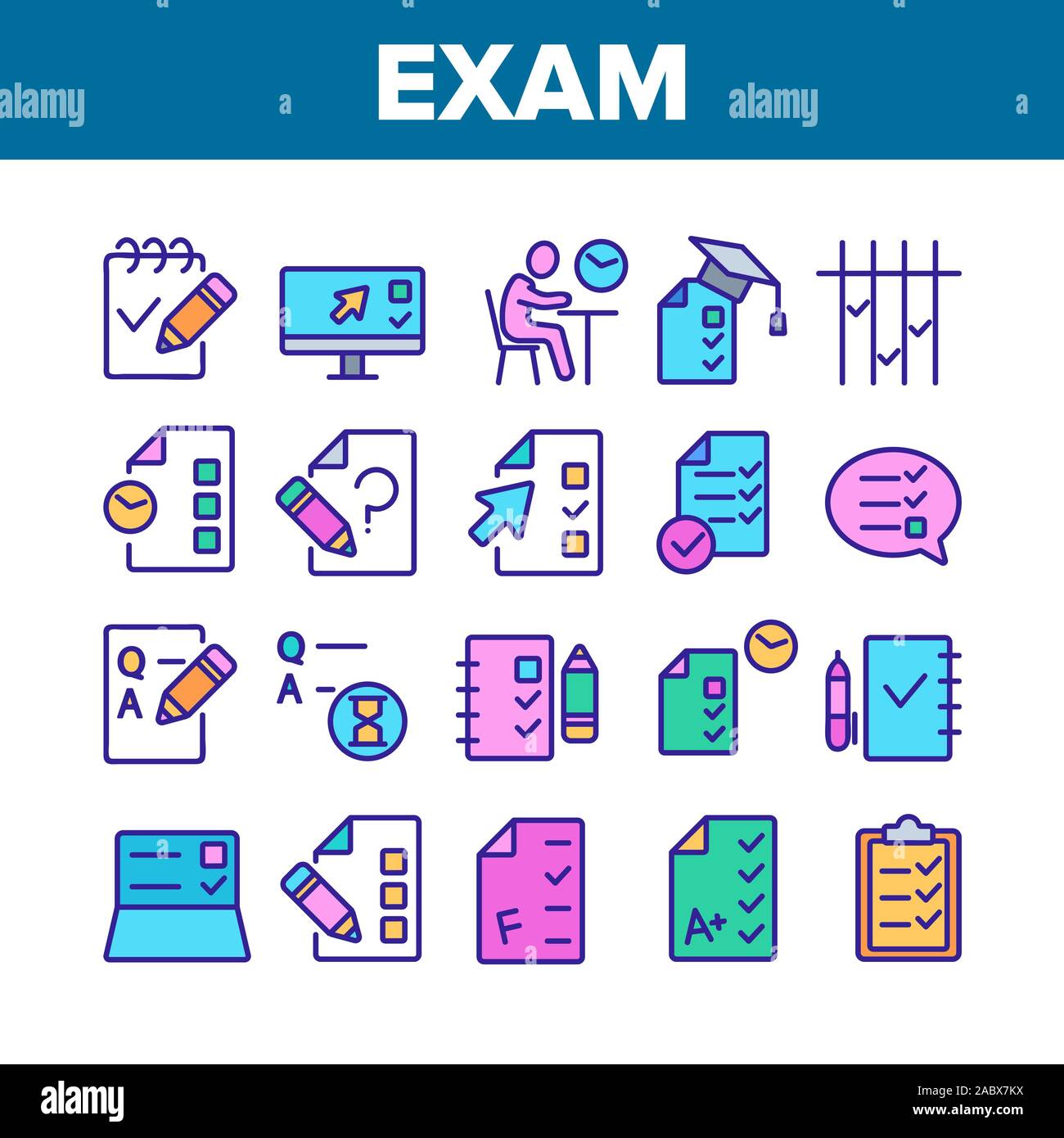 Exam Test Collection Elements Icons Set Vector Stock Vector Image & Art ...