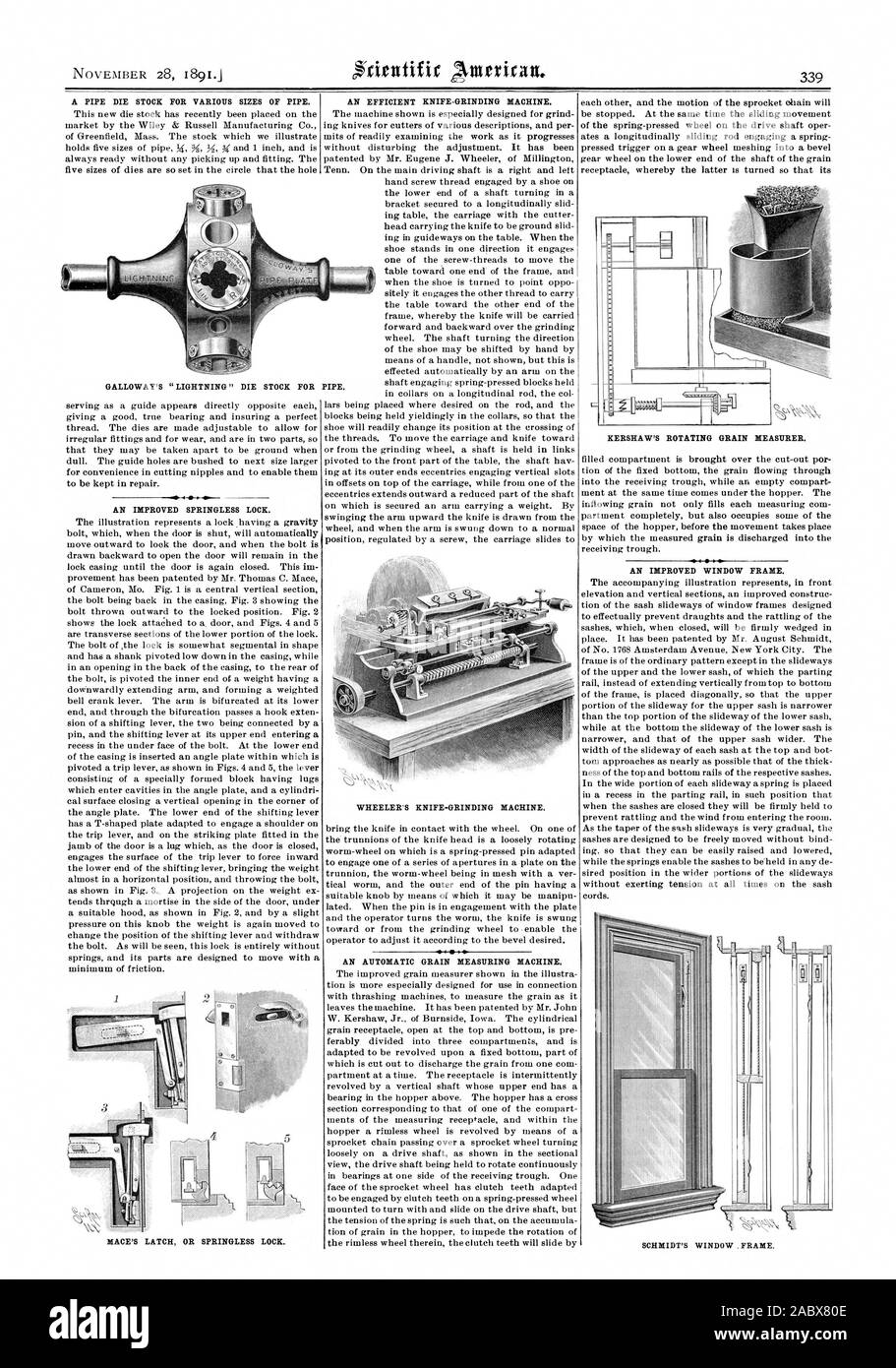 A PIPE DIE STOCK FOR VARIOUS SIZES OF PIPE. AN IMPROVED SPRINGLESS LOCK ...