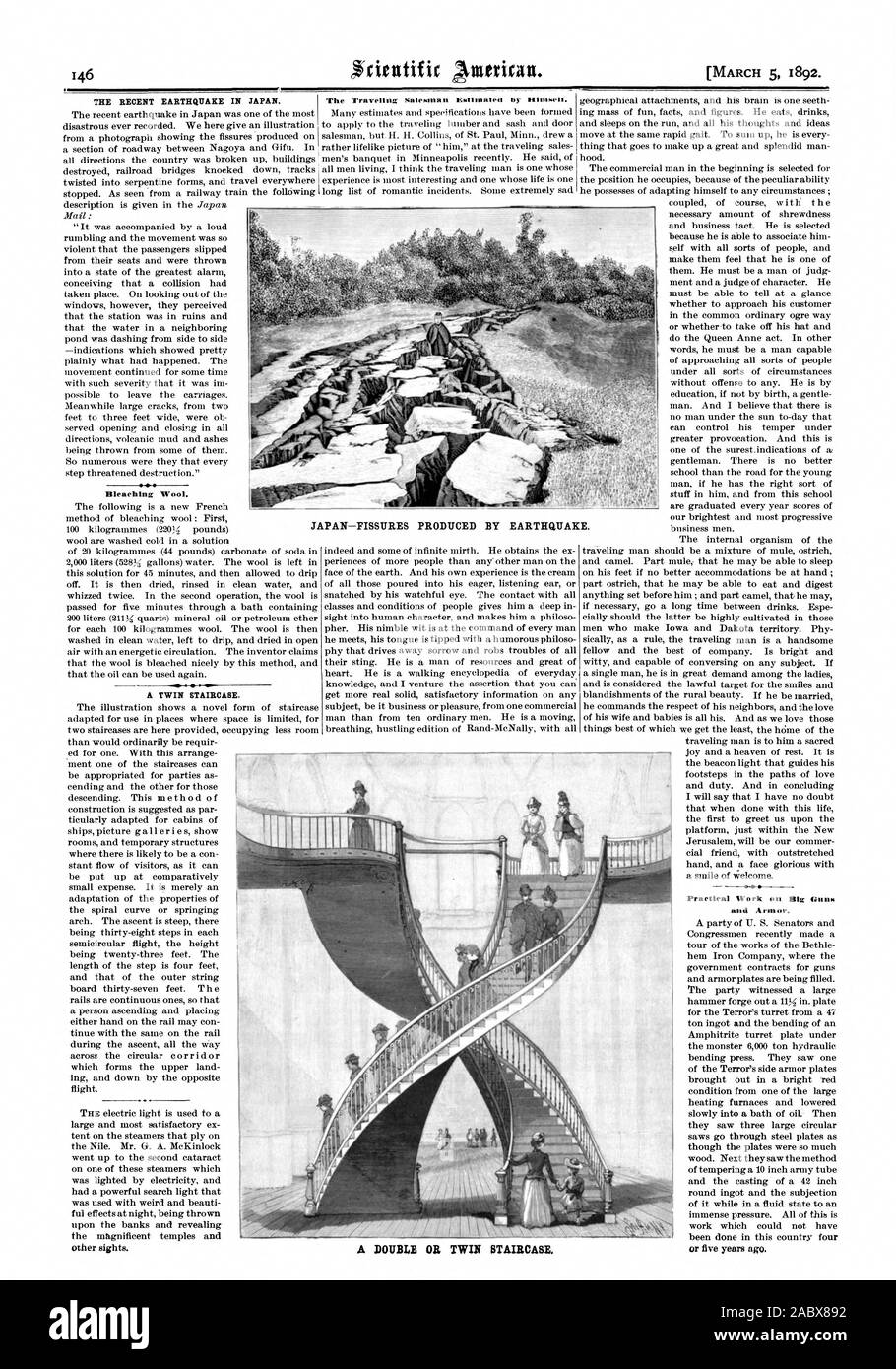 The Traveling Salemnatt Pollinated by Himself. JAPAN—FISSURES PRODUCED BY EARTHQUAKE. THE RECENT EARTHQUAKE IN JAPAN. Bleaching Wool. A TWIN STAIRCASE. Practical Work on Big Guns and Armor. A DOUBLE OR TWIN STAIRCASE., scientific american, 1892-03-05 Stock Photo