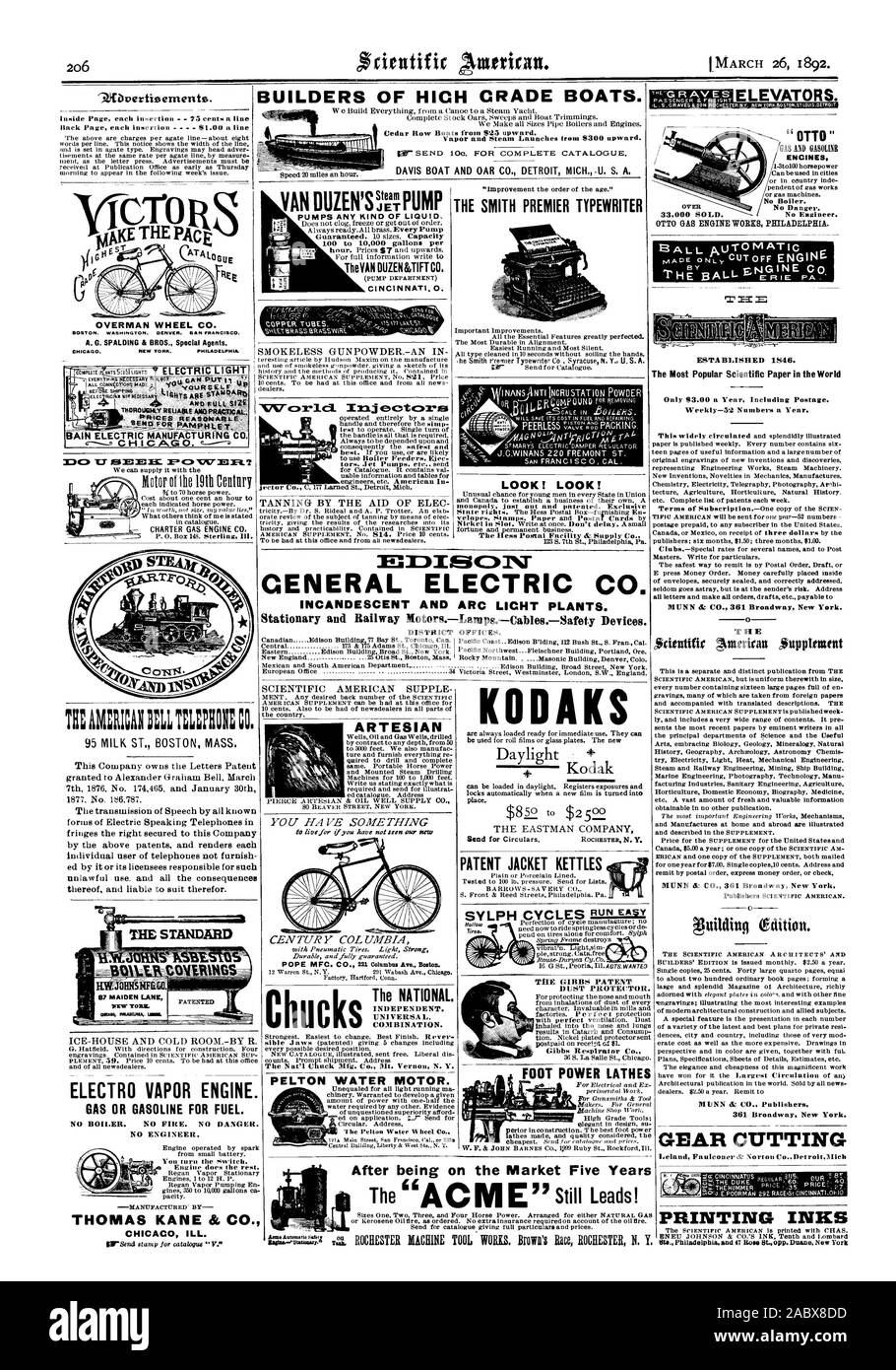 OVERMAN WHEEL CO. BOSTON. WASHINGTON. DENVER. SAN FRANCISCO. A. 0. SPALDING & BROS. Special Agents CHICAGO. NEW YORK. PHILADELPHIA. ELECTRO VAPOR ENGINE. GAS OR GASOLINE FOR FUEL. NO ENGINEER. THOMAS KANE eir C CHICAG ILL. ARTESIAN MG; PRIABRAIL. MAIL Chuc UNIVERSAL. COMBINATION. The NATIONAL. WCTORS PELTON WATER MOTOR. Tudr. SERSHWd'GODOIW ' OTTO' ELEVATORS. KODAK place. PATENT JACKET KETTLES SYLPH CYCLES --I RUN EA Y FOOT POWER LATHES VIE GIBBS PATENT DUST PROTECTOR. Gibbs Respirator Co. T13 EKTABLISHED 1846. The Most Popular Scientific Paper in the World Weekly-5'2 Numbers a Year. 0 T H E Stock Photo