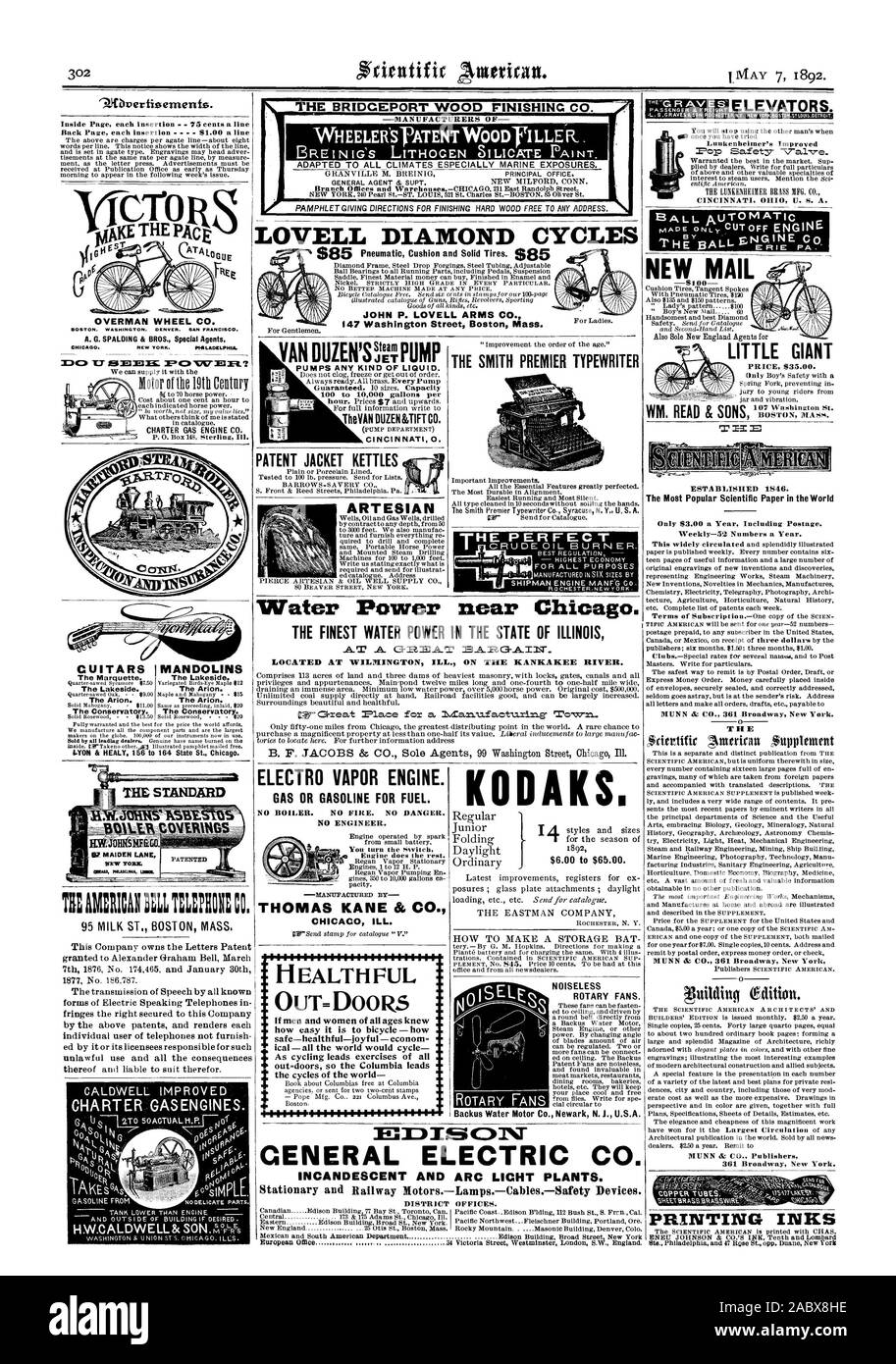 GUITARS The Marquette. The Lakeside. The Anon. The Conservatory. MANDOLINS The Lakeside. The Anon. The Anion. The Conservatory. LYON & HEALY. 156 to 164 State St. Chicago. 9.0vertiserrientz. OVERMAN WHEEL CO. BOSTON. WASHINGTON. DENVER. SAN FRANCISCO. A. G. SPALDING & BROS. Special Agents THE BRIDGEPORT WOOD FINISHING CO. LOVELL DIAMOND CYCLES JOHN P. LOVELL ARMS CO. dam. PRINTING INKS NEW MAIL LITTLE GIANT PRICE $35.00. ESTABLISHED 1846. The MoSt Popular Scientific Paper in the World T H E LOCATED AT WILMINGTON ILL. ON THE KANKAKEE RIVER. PATENT JACKET KETTLES VAN DUNN'S =PUMP PUMPS ANY KIND Stock Photo