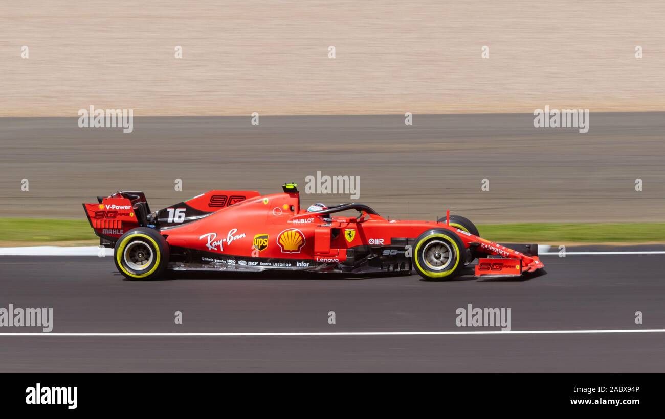 Charles Leclerc on track in the Ferrari SF90, Friday practice. British