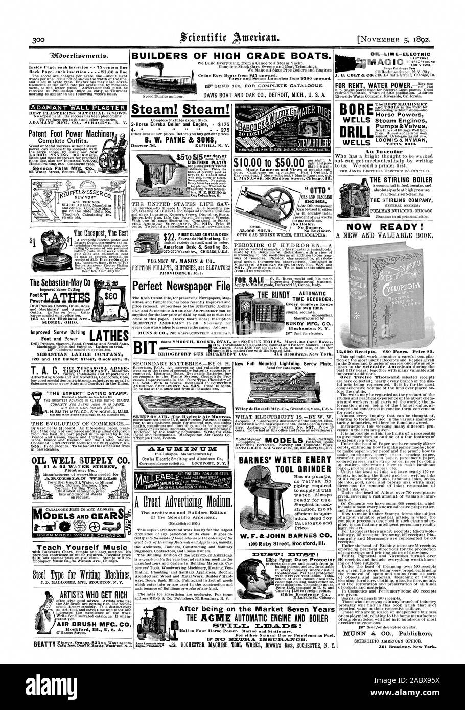 Simplest in con struction most efficient in oper Catalogue and Prices. W. F. & JOHN BARNES CO. T.7 Ei : 13 t7 P: After being on the Market Seven Years Enona.-.4tatoontr. American Desk & Seating Co. $22 PROVIDENCE. It. I. Perfect Newspaper File ADAMANT WALL PLASTER Patent Foot Power Machinery Complete Outfits. Seneca Falls Mfg. Co. NEW YOR'' ARTISTS WHO GET RICH AIR BRUSH MFC. CO. SCIENTIFIC AMERICAN OFFICE Teach Yourself Music Mtn 0) '''tt The Sebastian-May C Power SEBASTIAN LATHE COMPANY 120 and 122 Culvert Street Cincinnati 0. EXPERT' DATINC STAMP. Illustrated in Scientific A. Sep. Srd p 146 Stock Photo