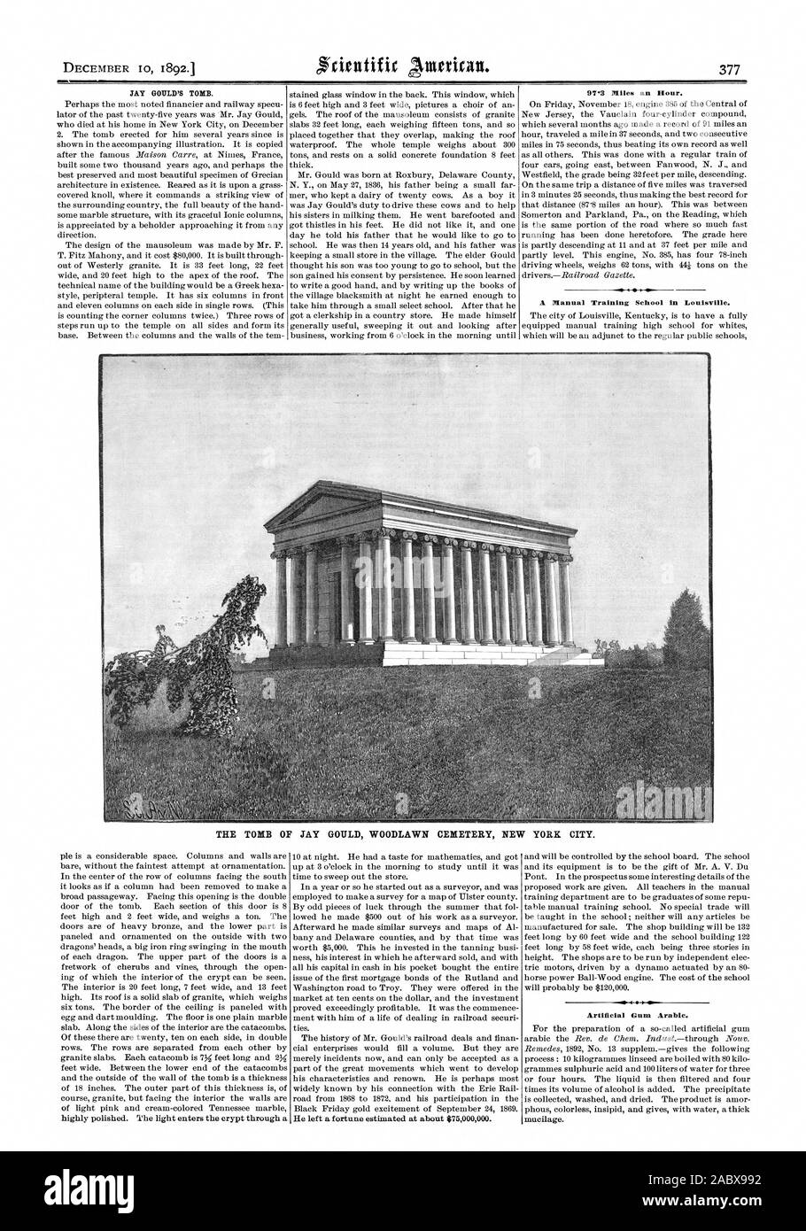 JAY GOULD'S TOMB. A Manual Training School in Louisville. THE TOMB OF JAY  GOULD WOODLAWN CEMETERY NEW YORK CITY. Artificial Gum Arabic., scientific  american, 1892-12-10 Stock Photo - Alamy