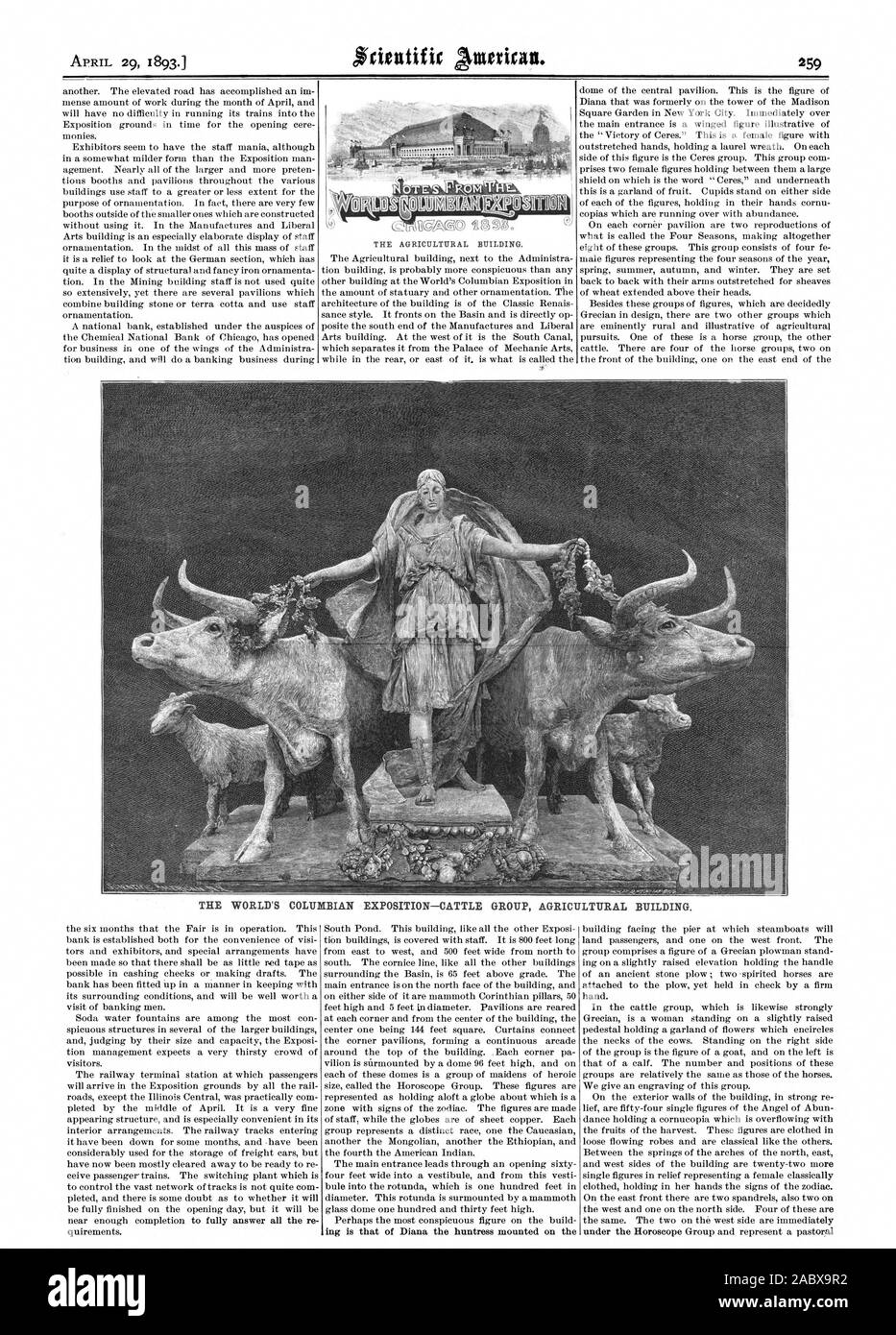 THE AGRICULTURAL BUILDING. THE WORLD'S COLUMBIAN EXPOSITION—CATTLE GROUP AGRICULTURAL BUILDING