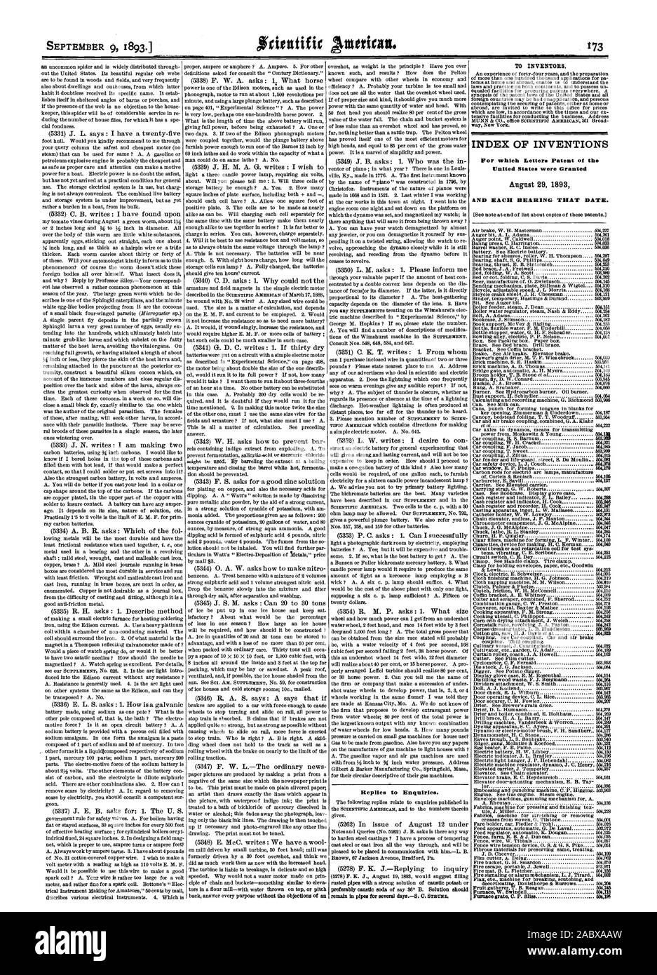 INDEX OF INVENTIONS For which Letters Patent of the United States were