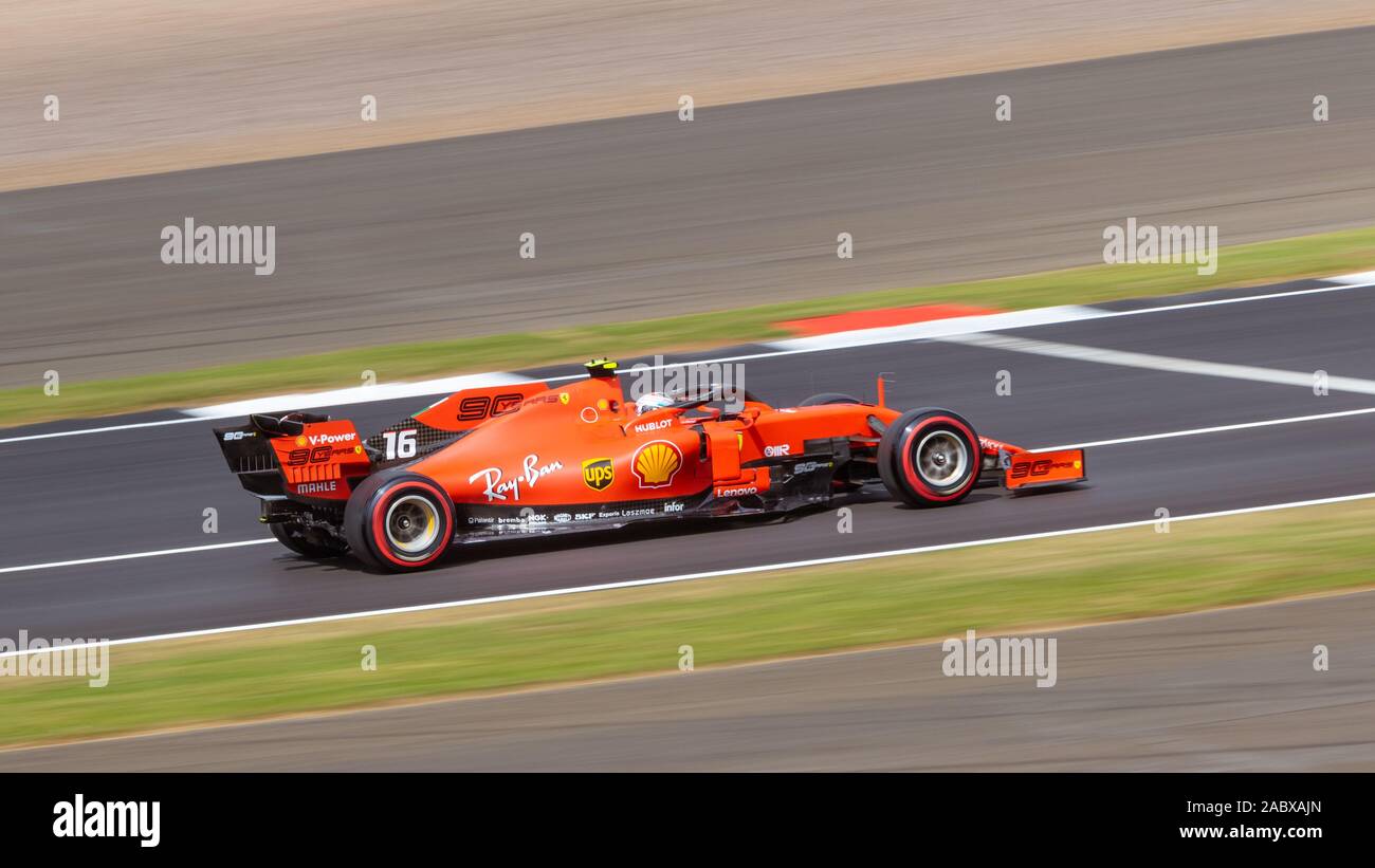 Charles Leclerc on track in the Ferrari SF90, Friday practice. British Grand Prix, Silverstone, 2019 Stock Photo
