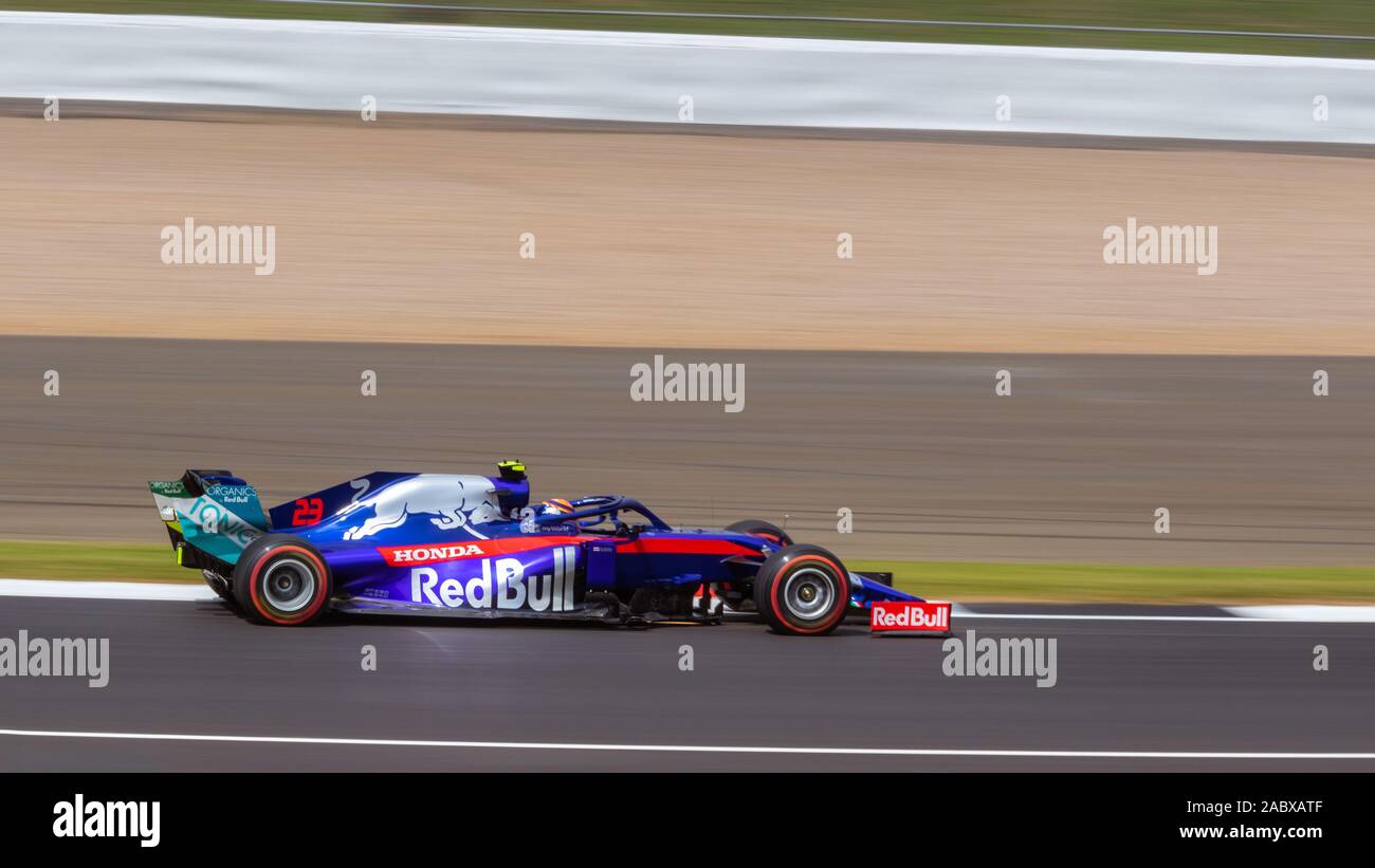 Alexander Albon on track in the Toro Rosso STR14, Friday practice, British Grand Prix, Silverstone, 2019 Stock Photo