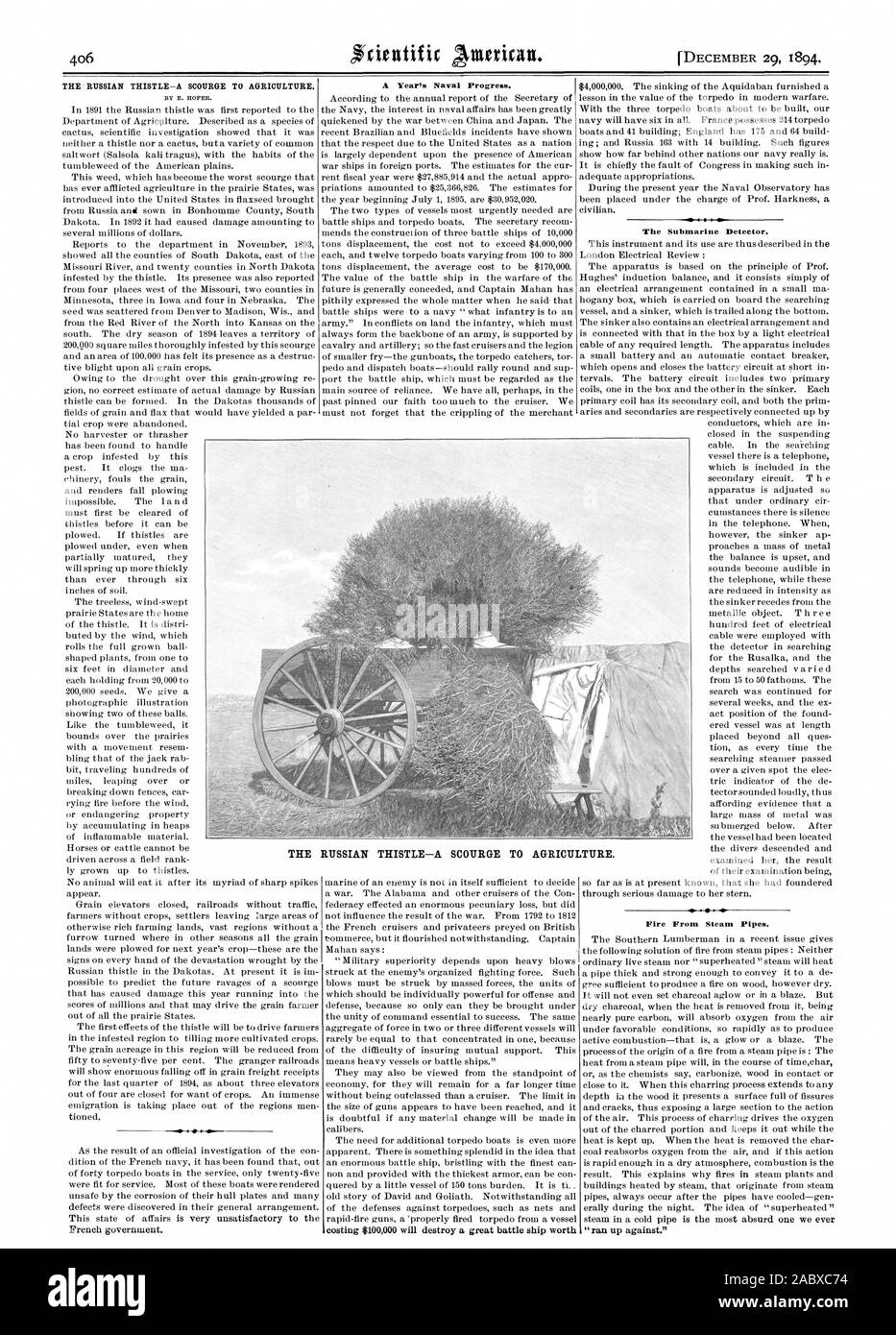 A year's Naval Progress. The Submarine Detector. Fire From Steam Pipes. THE RUSSIAN THISTLE—A SCOURGE TO AGRICULTURE., scientific american, 1894-12-29 Stock Photo