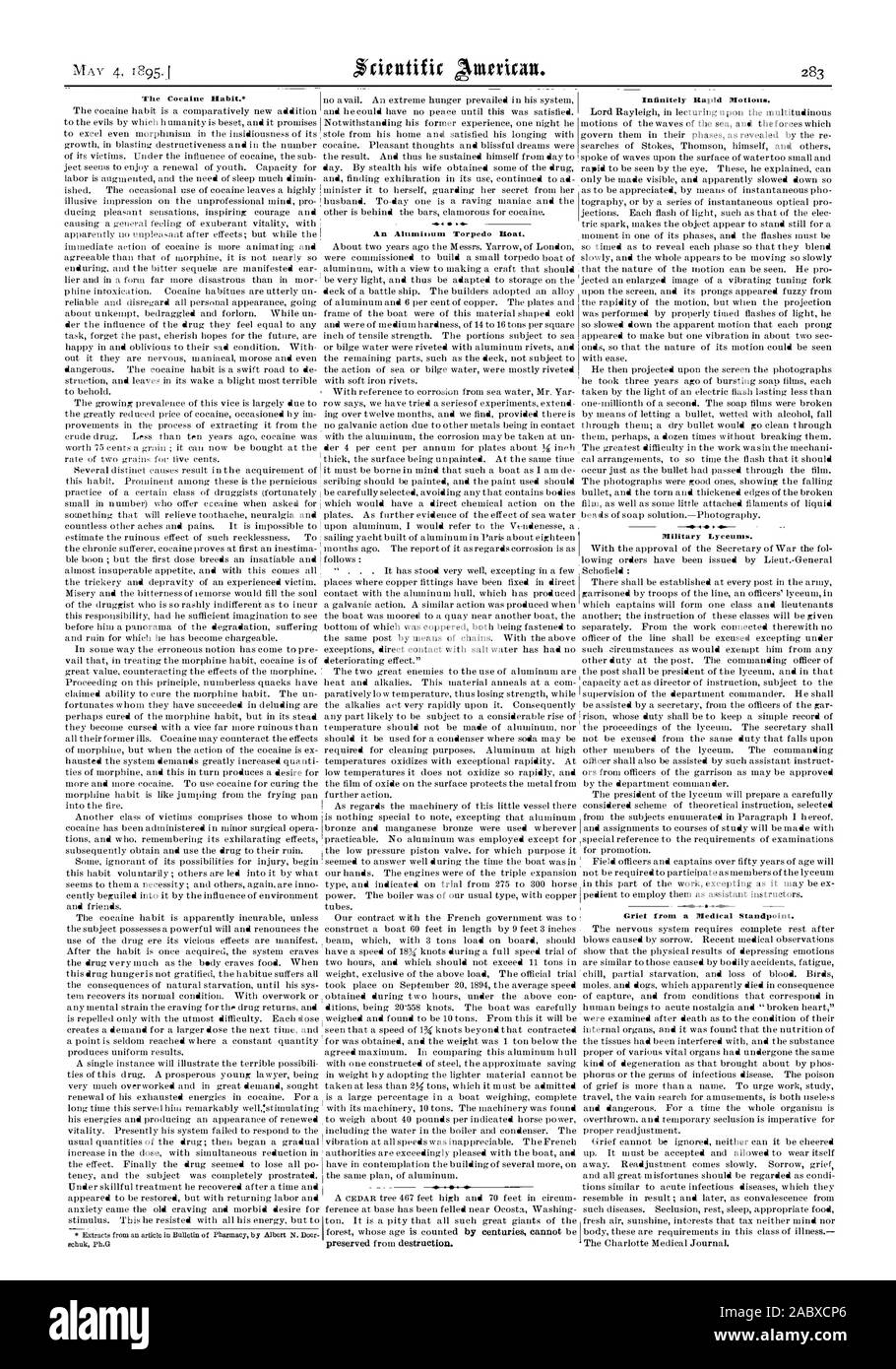 Infinitely Rapid Motions. Military Lyceums. -.Mk -H.- Grief from a Medical Standpoint., scientific american, 1895-05-04 Stock Photo