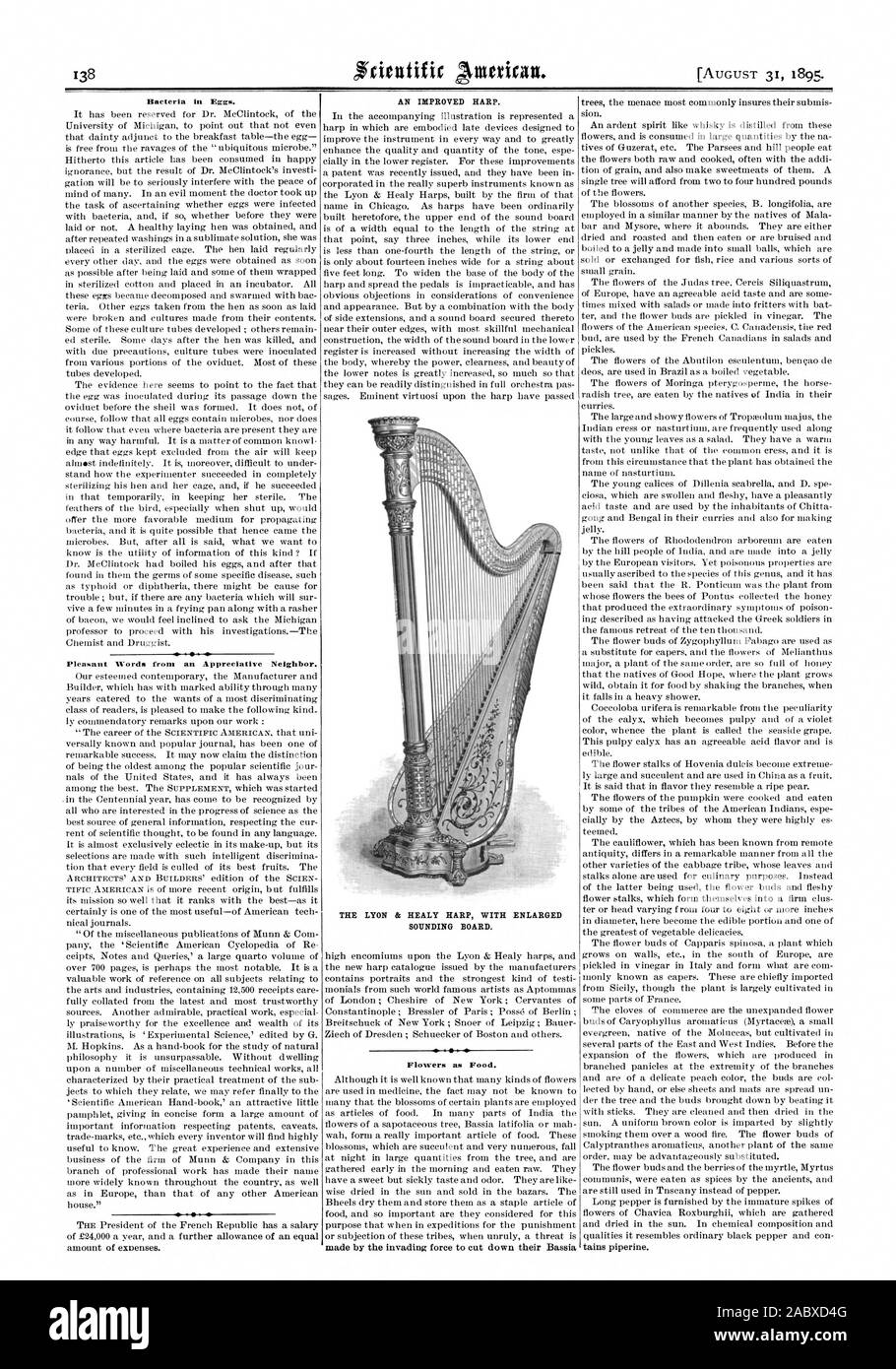 AN IMPROVED HARP. THE LYON & HEALY HARP WITH ENLARGED SOUNDING BOARD., scientific american, 1895-08-31 Stock Photo