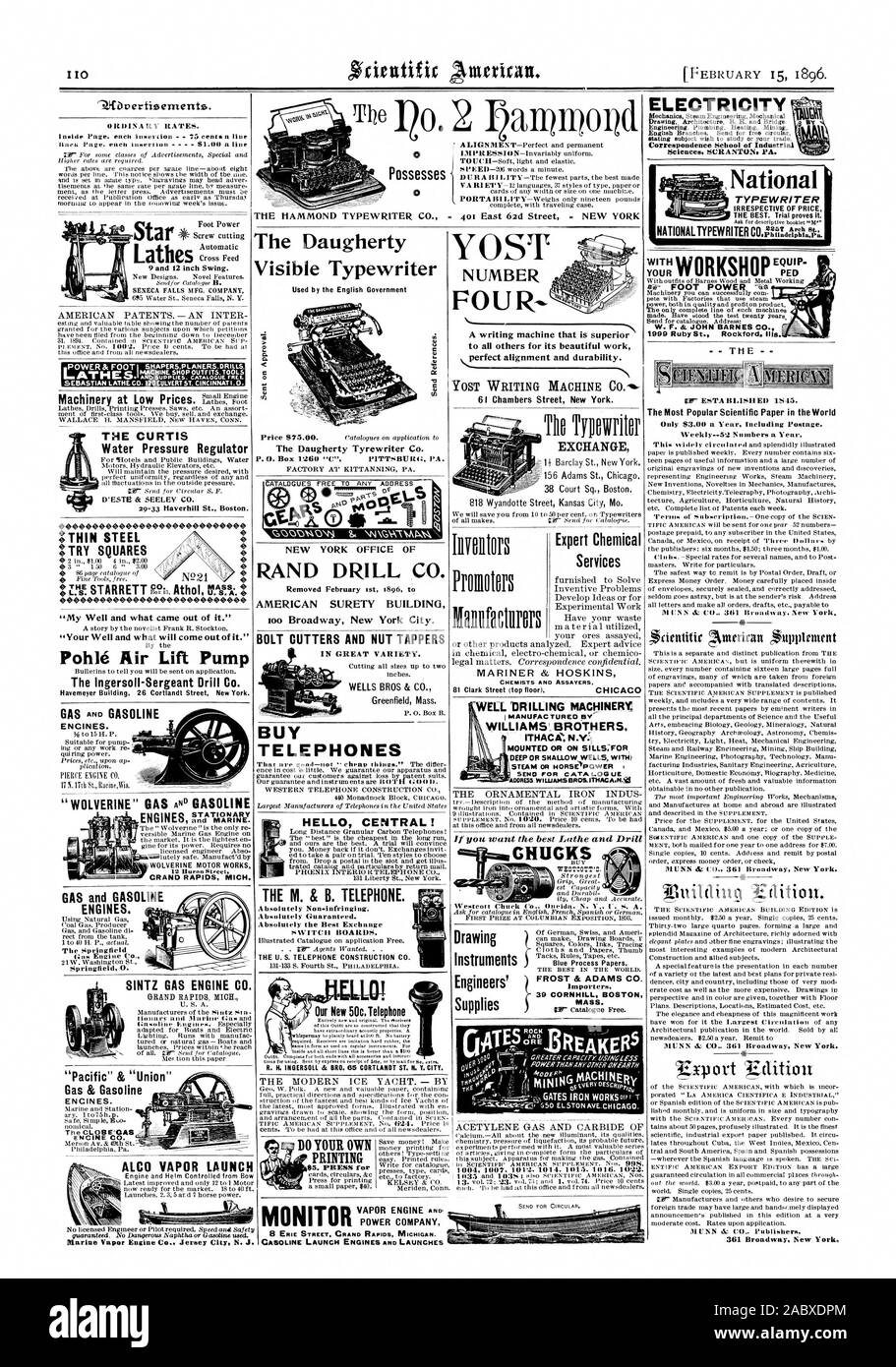 East 62d Street - NEW YORK 14Jibvertizements. ORDINA RY RATES. Inside Page. each insertion  75 cents a line  SENECA FALLS MFG. COMPANY Lathes Foot THE CURTIS Water Pressure Regulator D'ESTE & SLY CO. 29=33 Haverhill St. Boston. :THIN STEEL 0 0 :TRY SQUARES „&gt; 4 I' CO. MASS. . 440.410410.004.0.4)044G0.4410 'My Well and what came out of it.' A story by the novelist Frank R. Stockton. 'Your Well and what will come out of it.' Pohle Air Lift Pump Havemeyer Building 26 Cortlandt Street New York. GRAND RAPIDS MICH. GAS and GASOLINE Gas and Gasoline di ' -  . - . . rect from th tank. 21W Stock Photo