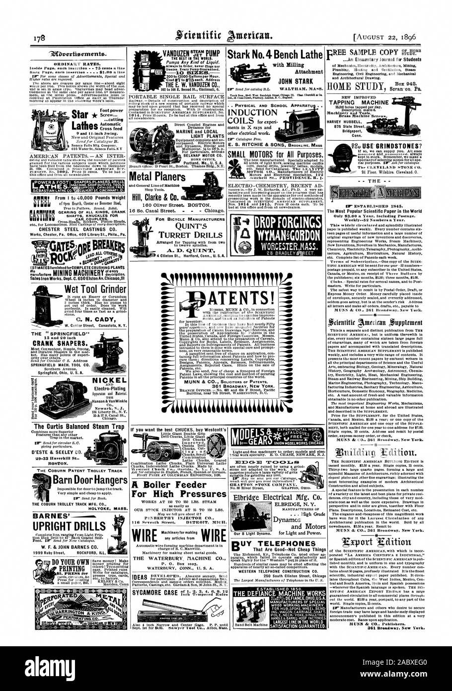 9.0 ORDINARY RATES. Barn Page. each insertion S1.0 a line CHESTER STEEL CASTINGS CO. Works Chester Pa. Office 409 Library St. Phila. Pa. ESTIMATES furnished forCOMPLETE CRUSHING PLANTS We description. Gates Iron Works Dept. C.650 Elston Av. ChicaaIII Wet Tool Grinder C. N. CADY W. Center Street Canastota N. Y. NICKEL Electro-Plating The Curtis Balanced Steam Trap D'ESTE & SEELEY CO. 29.33 Haverhill St. BOSTON. Foot power  Screw. .cutting Automatic Cross feed 9 and -inch Swing. Star Lathes THE COBURN PATENT TROLLEY TRACK Barn Door Hangers HOLYOKE MASS. BARNES' UPRIGHT DRILLS W. F. & JOHN BARNES Stock Photo