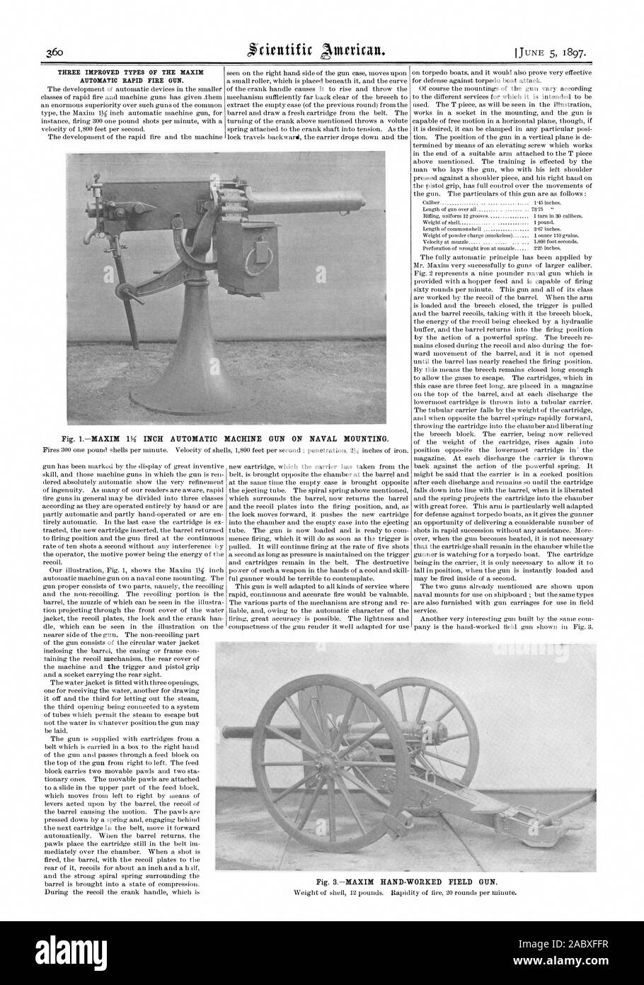 THREE IMPROVED TYPES OF THE MAXIM AUTOMATIC RAPID FIRE GUN., scientific
