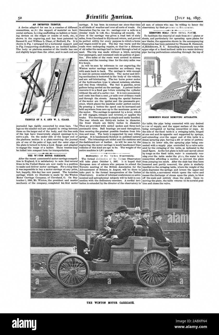 Dedication of the Yerkes Observatory. THE WINTON MOTOR CARRIAGE., scientific american, 1897-07-24 Stock Photo