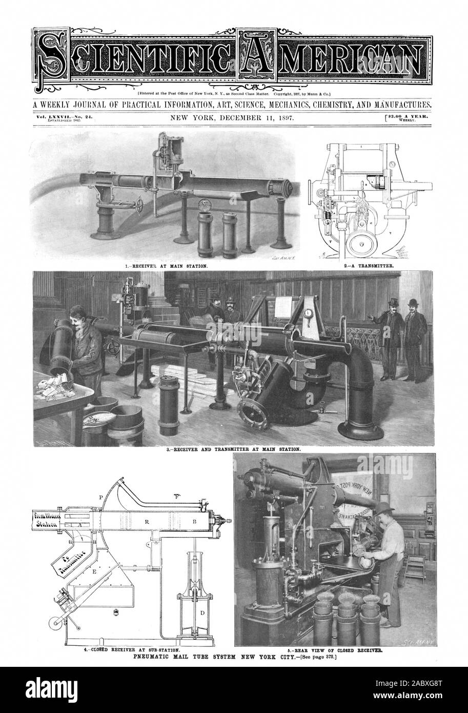 Entered at the Post Office of New York N. Y. as Second Class Matter. Copyright. 1E17 by Mann It Co. Vol. LXXVIIINo. 24. [53.00 A YEAR. IRECEIVER AT MAIN STATION. 2A TRANSMITTER. 8.-RECEIVER AND TRANSMITTER AT MAIN STATION., scientific american, 1897-12-11 Stock Photo