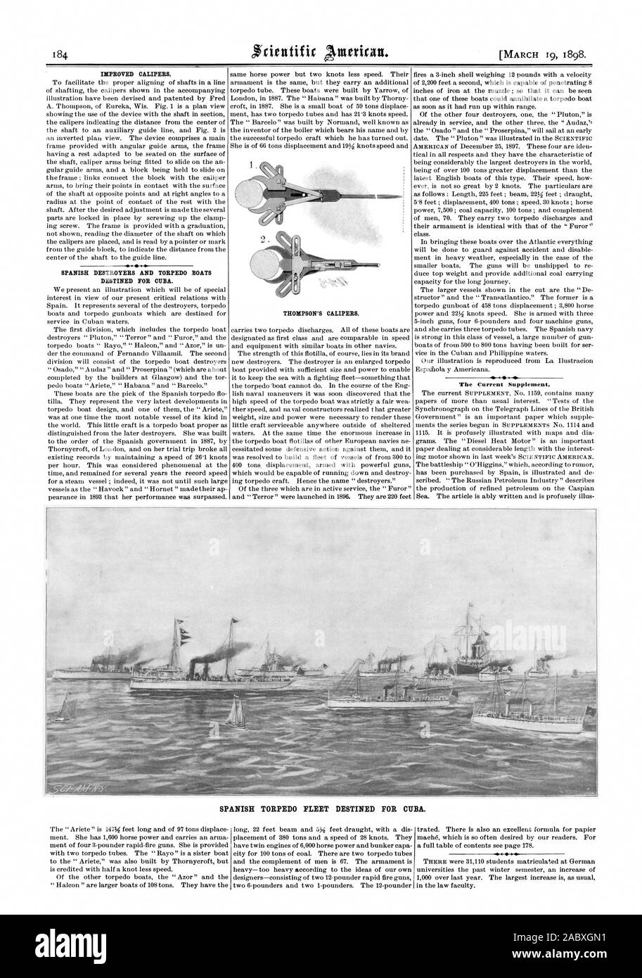 SPANISH TORPEDO FLEET DESTINED FOR CUBA. IMPROVED CALIPERS. To
