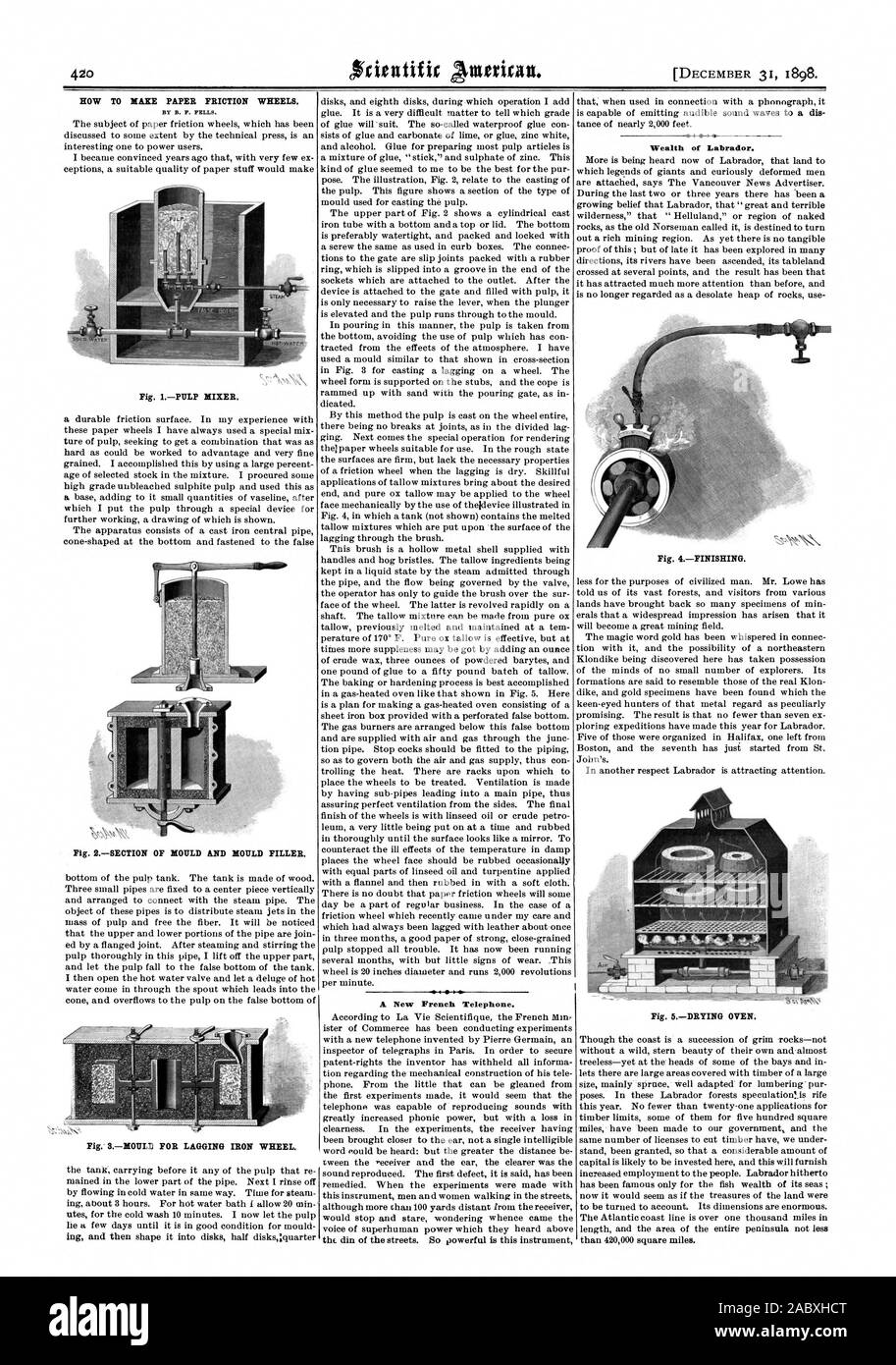 HOW TO MAKE PAPER FRICTION WHEELS. BY B. F. FELLS. A New French Telephone. Wealth of Labrador., scientific american, 1898-12-31 Stock Photo