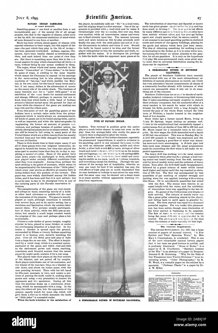 A REMARKABLE GEYSER IN SOUTHERN CALIFORNIA. NAVAHO INDIAN GAMBLERS. BY COSMOS M1NDELEFF. When the knife is hidden to the satisfaction of A REMARKABLE GEYSER IN SOUTHERN CALIFORNIA. The Current Supplement. Contents. Geyser Southern California 27 Honey birds 19, scientific american, 1899-07-08 Stock Photo