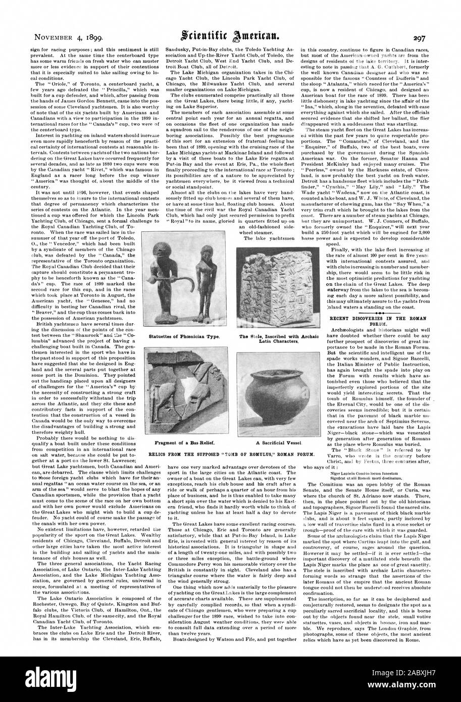 RECENT DISCOVERIES IN THE ROMAN FORUM. The Stele Inscribed with Archaic Latin Characters. RELICS FROM THE SUPPOSED 'TOMB OF ROMULUS' ROMAN FORUM, scientific american, 1899-11-04 Stock Photo