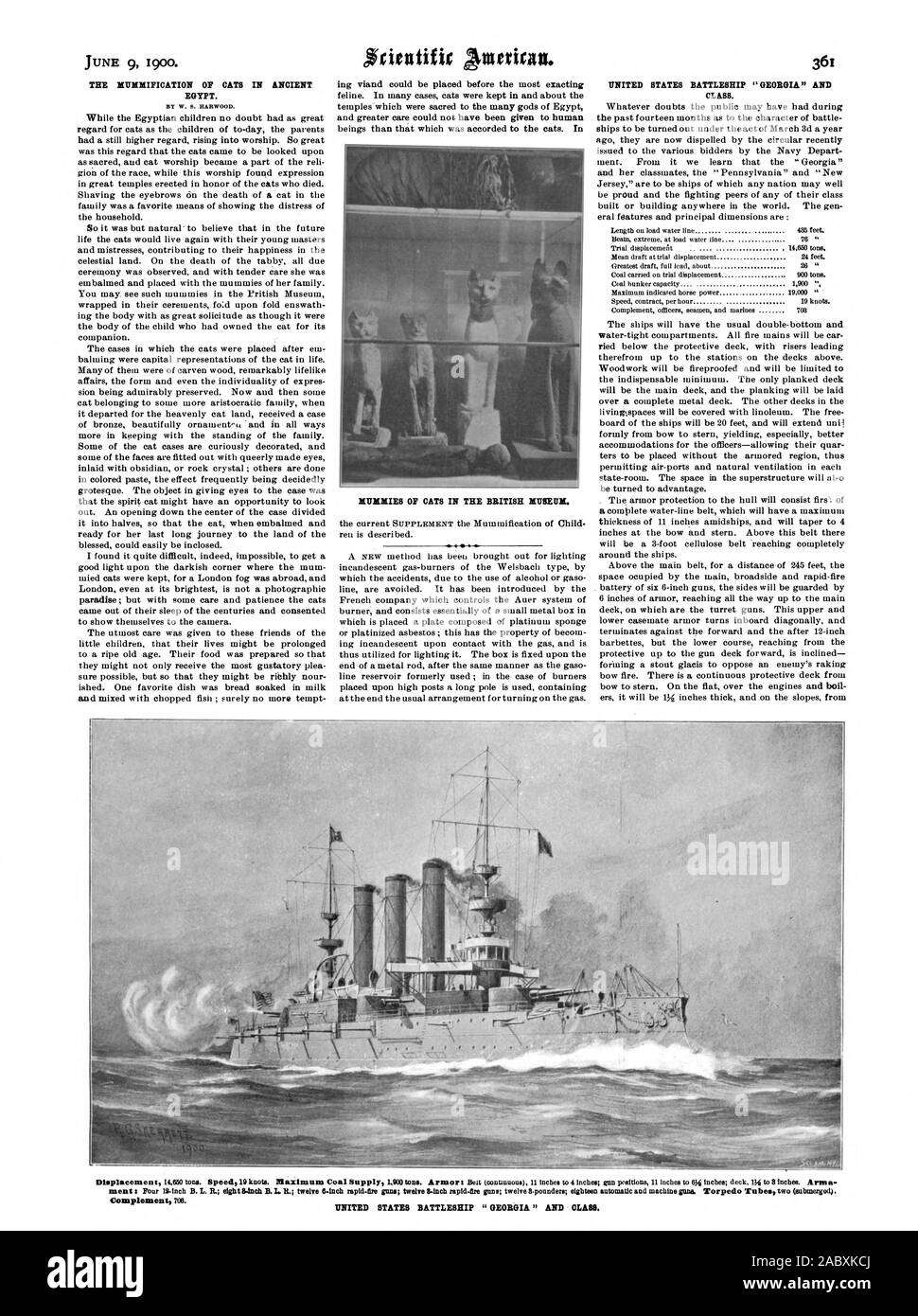 THE MUMMIFICATION OF CATS IN ANCIENT EGYPT. BY W. S. HARWOOD. MUMMIES OF CATS IN THE BRITISH MUSEUM. CLASS. UNITED STATES BATTLESHIP ' GEORGIA ' AND CLASS., scientific american, 1900-06-09 Stock Photo