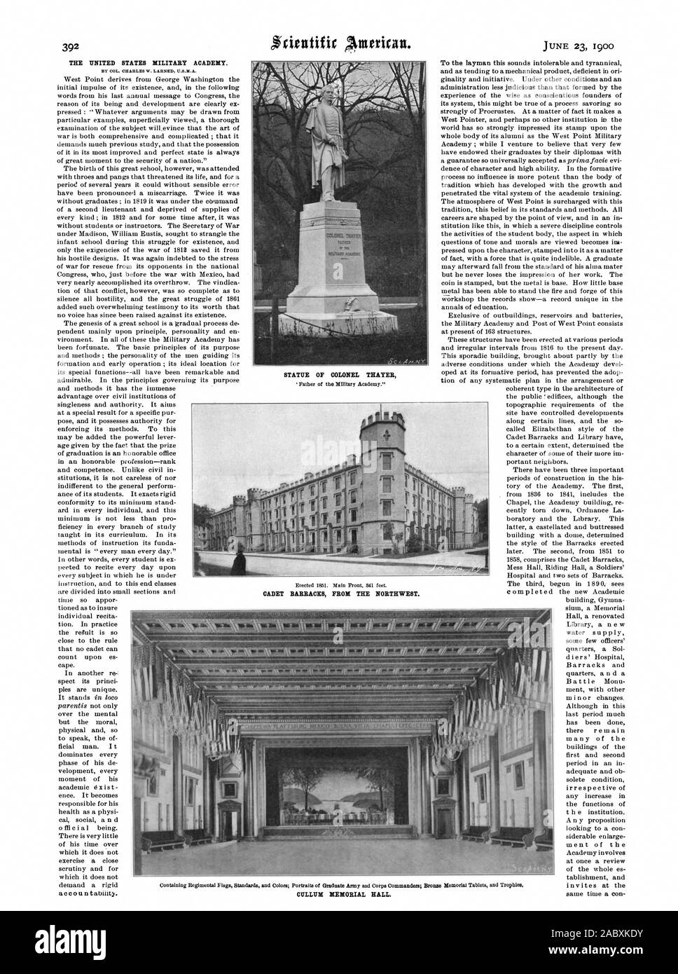 THE UNITED STATES MILITARY ACADEMY. BY COL. CHARLES W. LARNED U.S.M.A. STATUE OF COLONEL THAYER CADET BARRACKS FROM THE NORTHWEST., scientific american, 1900-06-23 Stock Photo