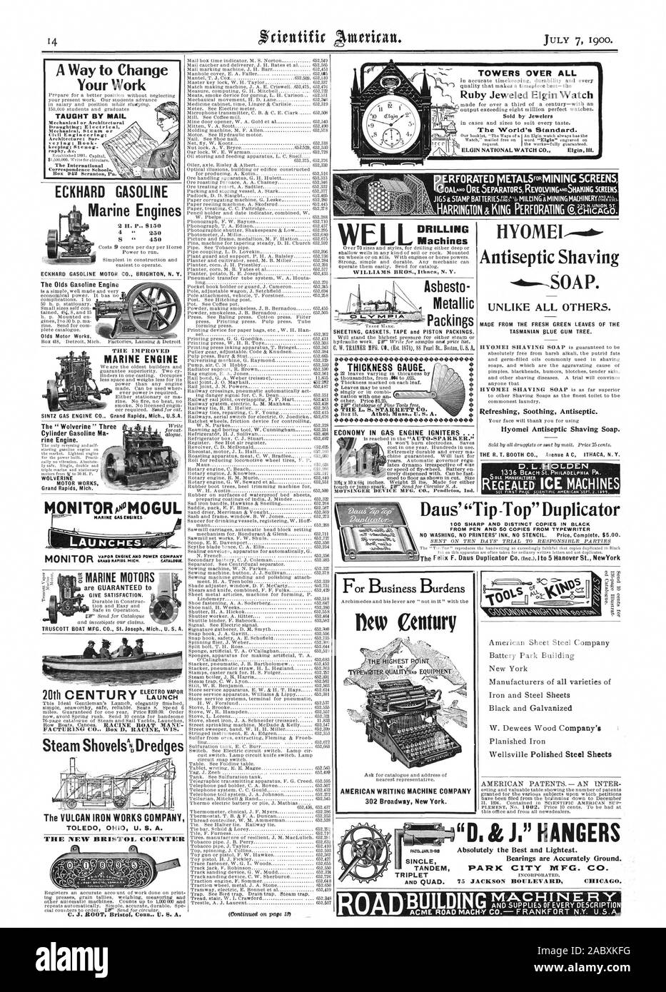 Your Work TAUGHT BY MAIL Marine Engines 2 H. P. 8150 S ' 450 ECKHARD GASOLINE MOTOR CO. BRIGHTON N. Y. Olds Motor Works MARINE ENGINE SINTZ GAS ENGINE CO Grand Rapids Mich. U.S.A. WOLVERINE MOTOR WORKS Grand Rapids Mich. LAUNCH ONITORIMOGUL GIVE SATISFACTION. TRUSCOTT BOAT MFG. CO. St. Joseph Mich. U. S. A. Steam Shovels%Dredges The VULCAN IRON WORKS COMPANY TOLED OHI U. S. A. DRILLING Machines illiplIMIZMEZZff 1- -= --:'.' -s --  - MetalliC Paclungs SHEETING GASKETS. TAPE and PISTON PACKINGS. 09999999999999999999999999 99 00 0000000000000000000000000 9 9 THE NEW BRISTOL COUNTER HYOME1 Stock Photo