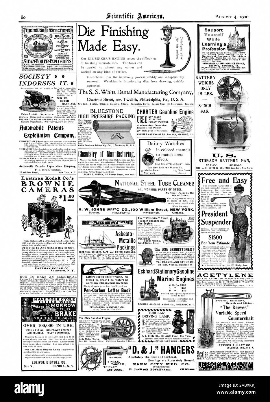 Cement Machinery Experimental Machinery—in fact all kinds of ma With it. a large increase and a better grade of work can be produced. All varieties at lowest prices. Rest Railroad Track and Wagon or Stock Scales made, scientific american, 1900-08-04 Stock Photo