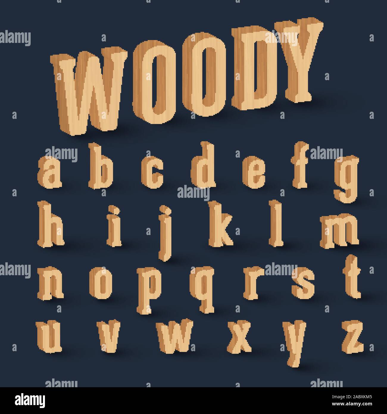 3D wood font set, vector Stock Vector
