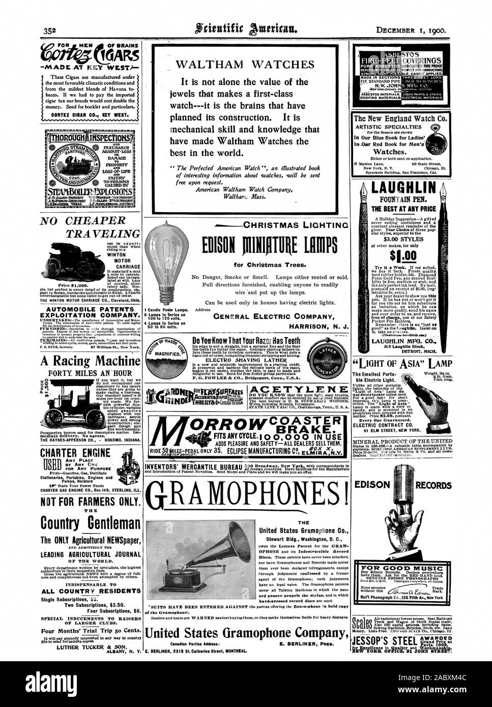 Laughlin. Insist on MFG. CO. Block The The lights not ble Unlike ELECTRIC OF ASIA' LAMP Every One Guaranteed. CONTRACT CO. EDISON - -„.0: : RECORDS GENUINE EDISON PHONOGRAPHS Money. STEEL e. 8. ail r. WARDED MARS °ROUGH INSPECTIONS, scientific american, 1900-12-01 Stock Photo