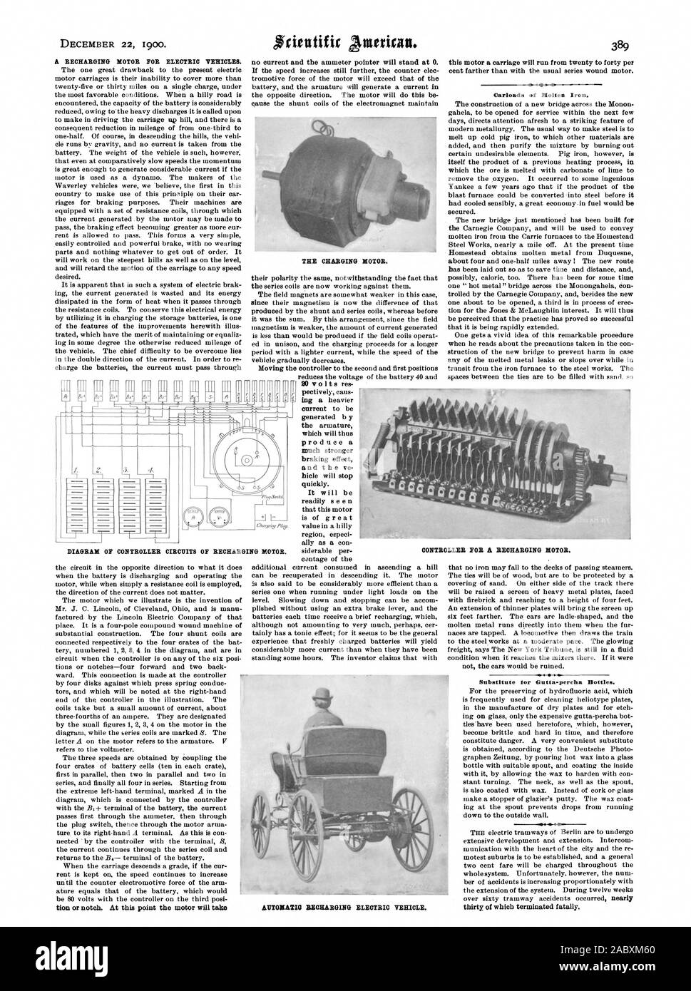 DIAGRAM OF CON TROLLER CIRCUITS OF THE CHARGING MOTOR. Carloads of Molten Iron. Substitute for Gutta-percha Bottles. thirty of which terminated fatally. RECHARGING MOTOR., scientific american, 1900-12-22 Stock Photo