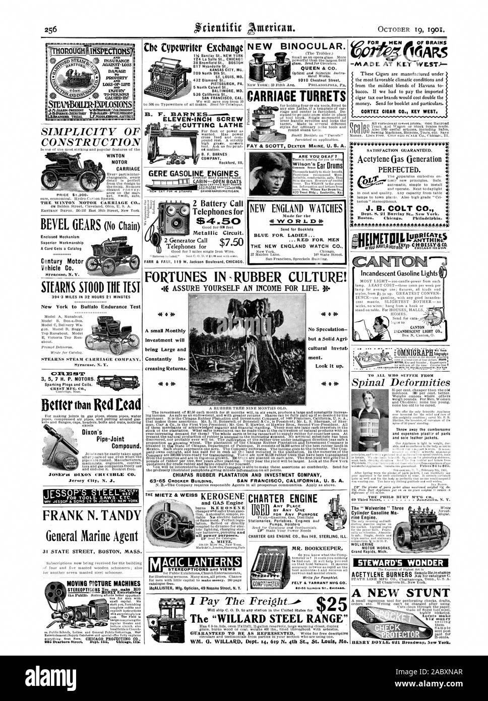 SURANCE At DAMAGE T PROPERTY AND LOSS .0P LIEB cnatx 10 INJTRY SFAMBOILERMOSIONS 1.1.66.0.6 Che Cypewriter Exchange 1Vi Barclay St NEW YORK 124 La Salle St. CHICAGO 38 Bromfield St. BOSTON 817 Wyandotte St. KANSAS CITY MO. 209 North 9th St. ST. LOUIS MO. 432 Diamond St PITTSBURGH PA. 5 North Calvert St. BALTIMORE MD. 536 California St. SAN FRANCISC CAL. ELEVEN-INCH SCREW CUTTINC LATHE B. F. BARNES COMPANY Rockford III. GERE GASOLINE ENGINES C BINA-OPEN BOATS OROUGII ItISPE ONS SIMPLICITY OF CONSTRUCTION WINTON MOTOR CARRIAGE THE WINTON MOTOR CARRIAGE CO. Enclosed Mechanism Superior Workmanship Stock Photo