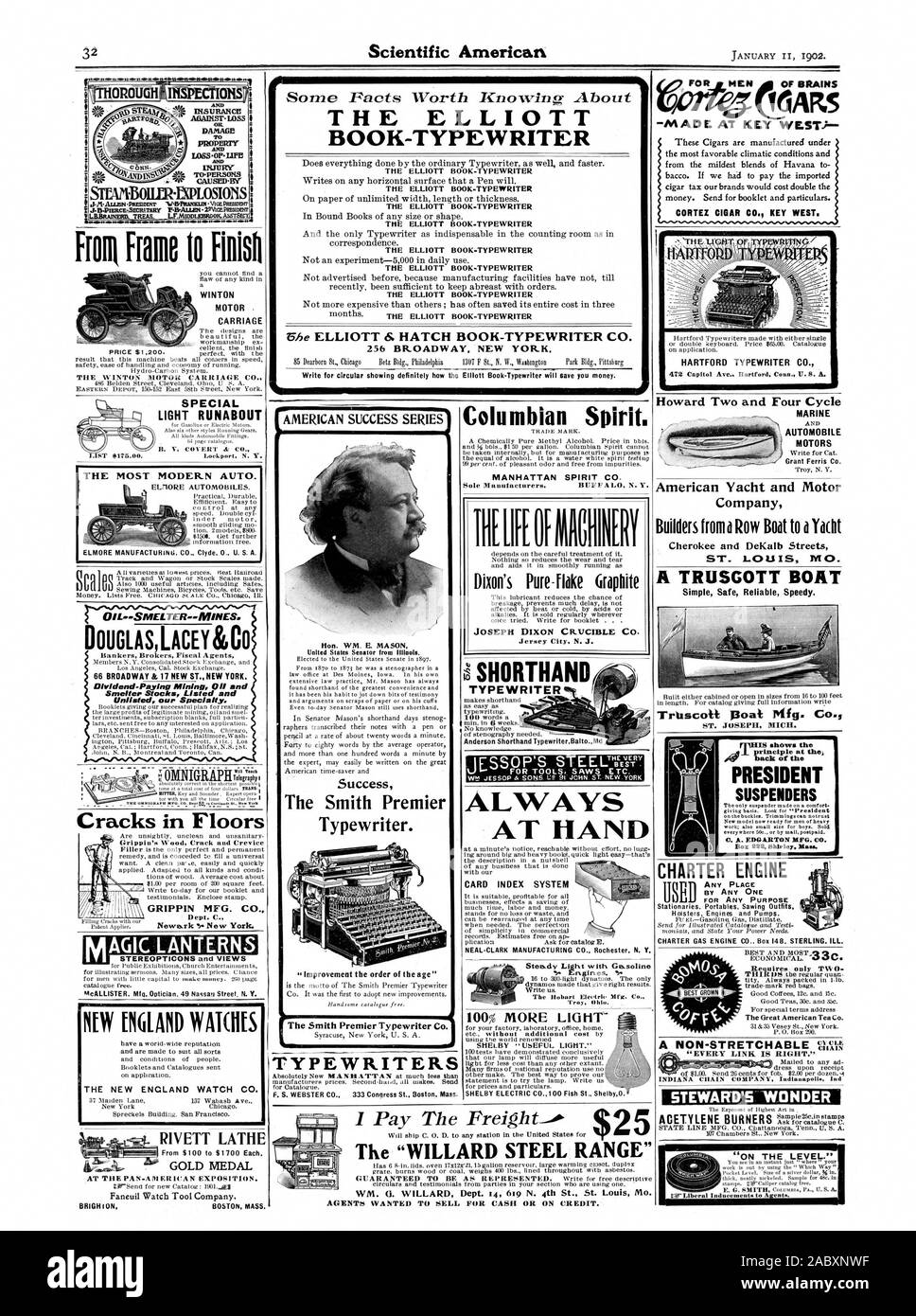 Some Facts Worth Knowing About THE ELLIOTT BOOK-TYPEWRITER THE ELLIOTT BOOK-TYPEWRITER THE ELLIOTT BOOK-TYPEWRITER THE ELLIOTT BOOK-TYPEWRITER THE ELLIOTT BOOK-TYPEWRITER THE ELLIOTT BOOK-TYPEWRITER WINTON MOTOR CARRIAGE THE WINTON MOTOR CARRIAGE CO. SPECIAL Dividend-Paying Mining Oil and Smelter Stocks Listed and Unlisted our Specialty. GRIPPIN MFG. CO. Dept. C. 'MAGIC LANTERNS NEW ENGLAND WATCHES THE NEW ENGLAND WATCH CO. 1 The Smith Premier Typewriter Co. TYPEWRITERS Columbian Spirit. MANHATTAN SPIRIT CO Dixon's Pure-flake Graphite JOSEPH DIXON CR.VCIBLE CO. SHORTHAND( TYPEWRITER ALWAYS AT Stock Photo