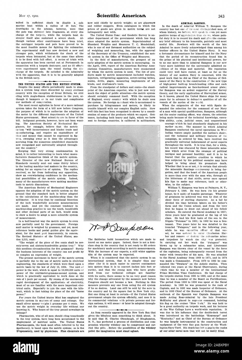 TEE UNITED STATES AND THE METRIC SYSTEM. Dispensatory used by physicians. Fine chemicals are pellet the imagination must stand aghast. ADMIRAL SAMPSON. of our abler naval men that will not be easily filled., scientific american, 1902-05-17 Stock Photo