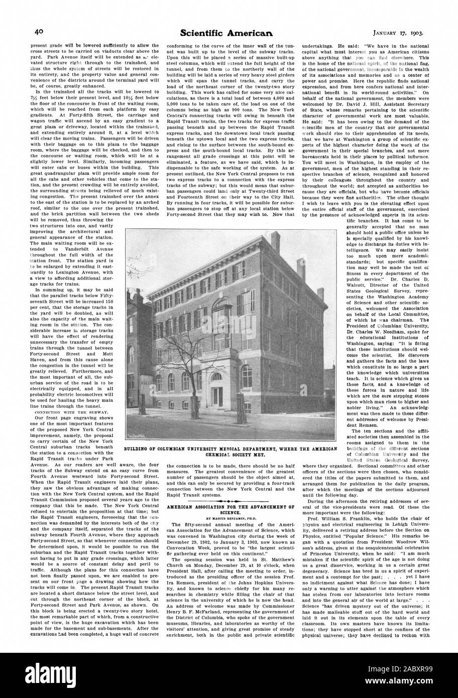 AMERICAN ASSOCIATION FOR THE ADVANCEMENT OF SCIENCE. BY MARCUS BENJAMIN PH.D. BUILDING OF COLUMBIAN UNIVERSITY MEDICAL DEPARTMENT WHERE THE AMERICAN CHEMICAL SOCIETY MET., scientific american, 1903-01-17 Stock Photo