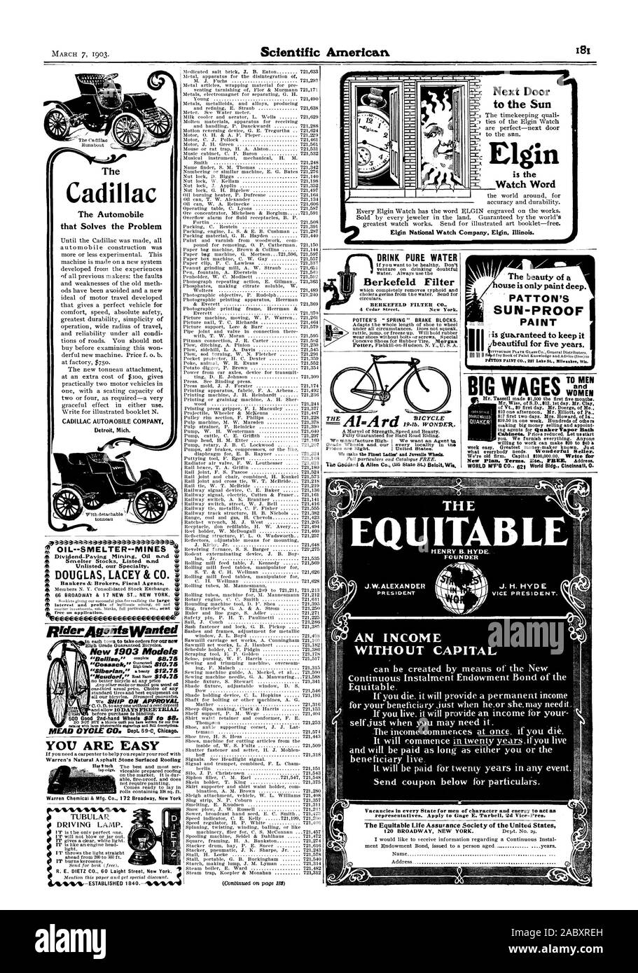 CADILLAC AUTOMOBILE COMPANY. Detroit Mich. 41! Smelter Stocks Listed et.nd i0 i DOUGLAS LACEY & CO. if) 9) Bankers & Brokers Fiscal Agents it RfderAgentsWanfed New 1903 Models YOU ARE EASY Warren's Natural Asphalt Stone Surfaced Roofing Warren Chemical & Mtg. Co. 172 Broadway New York WONDER. Grade Wheels and our every locality in tuff Prices are Right. United States. We make the Finest Ladies' and Juvenile Wheels. The beauty of a ouse is only paint deep. ' PATTON'S SUN-PROOF ::. PAINT WOMEN The Cadillac Cadillac The Automobile that Solves the Problem NM  OM  lel an inn Ali C ma Ann Pei wt Stock Photo