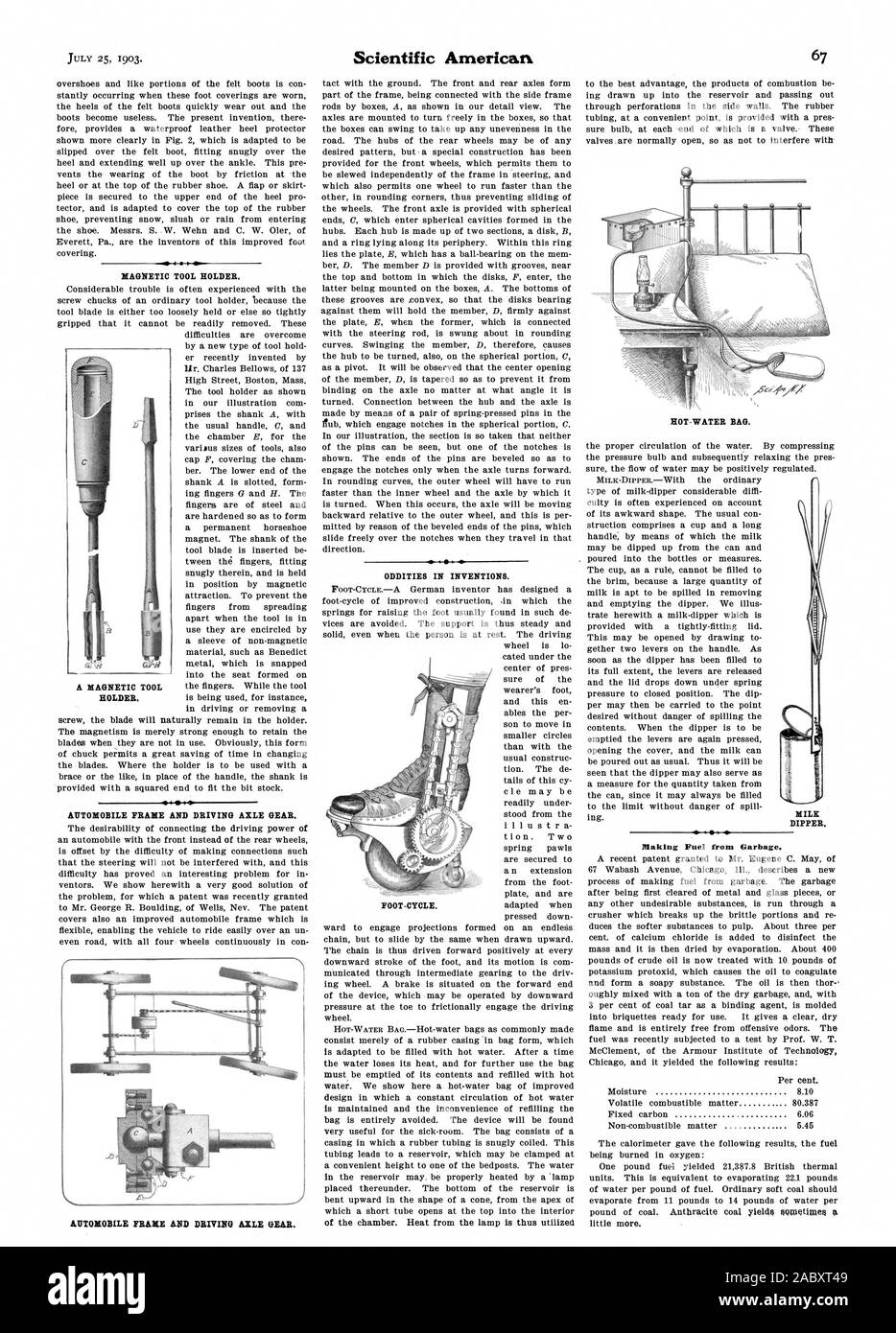 40k MAGNETIC TOOL HOLDER. AUTOMOBILE FRAME AND DRIVING AXLE GEAR. Making Fuel from Garbage., scientific american, 1903-07-25 Stock Photo