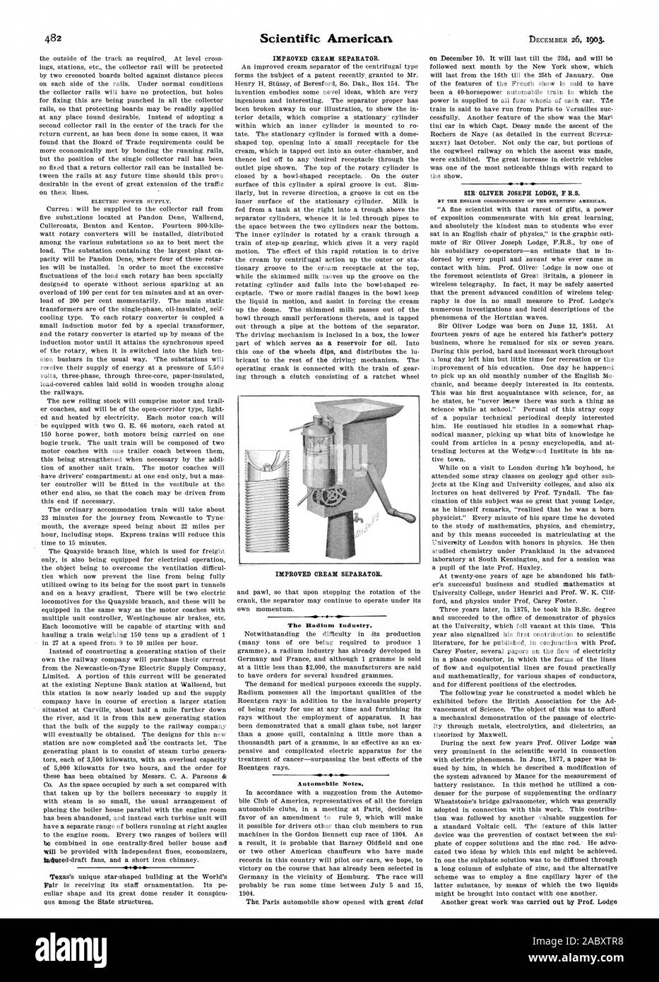 The Radium Industry. Automobile Notes. BY THE ENGLISH CORRESPONDENT OF THE SCIENTIFIC AMERICAN., 1903-12-26 Stock Photo