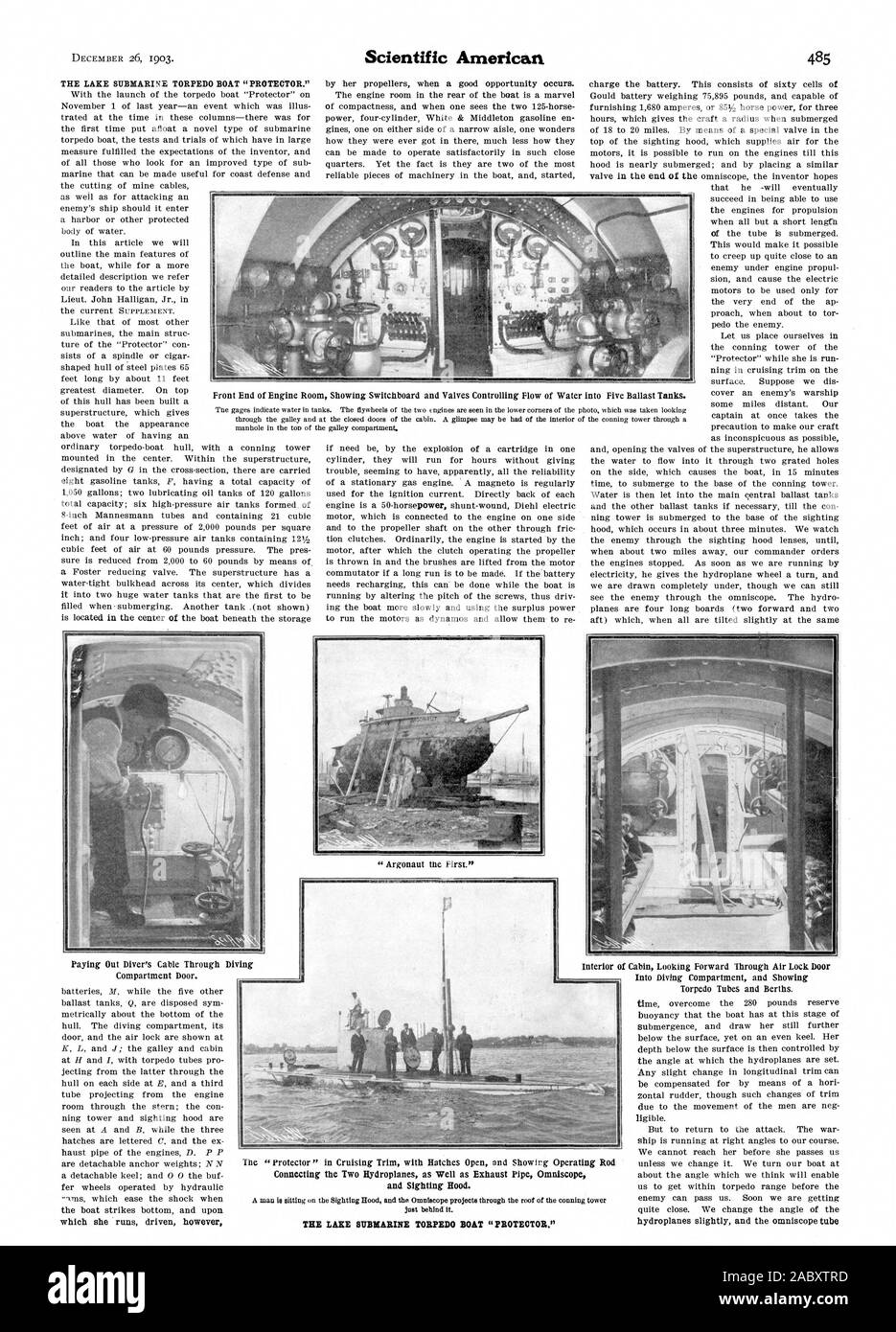 THE LAKE SUBMARINE TORPEDO BOAT 'PROTECTOR., scientific american, 1903-12-26 Stock Photo