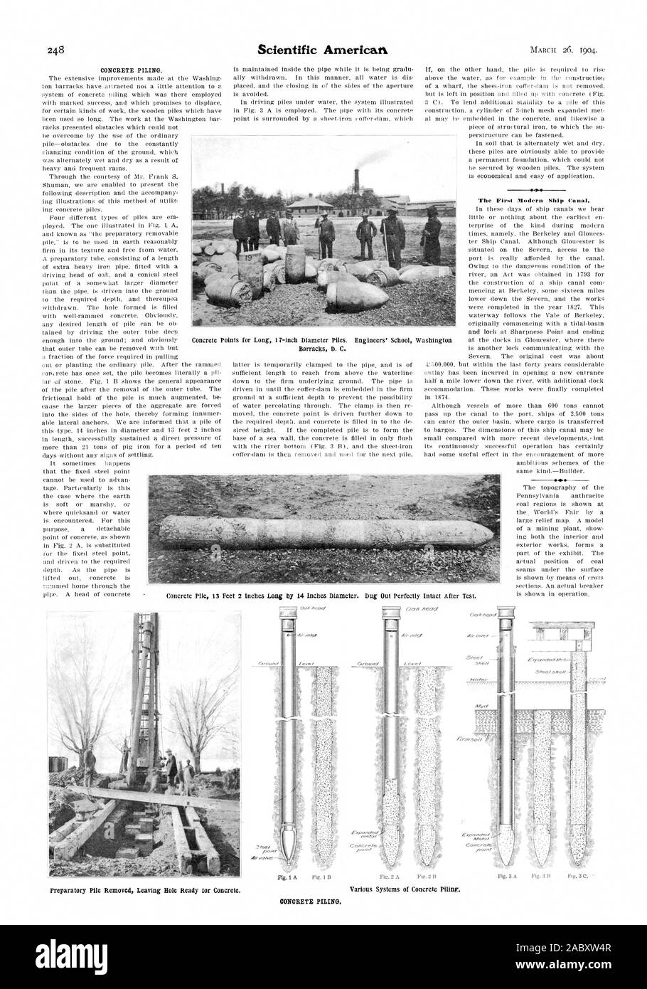 The First Modern Ship Canal. dirinlef  c 31e OVestm Mud' ExpolvdccI Medea COnCe.eWr point, scientific american, 1904-03-26 Stock Photo