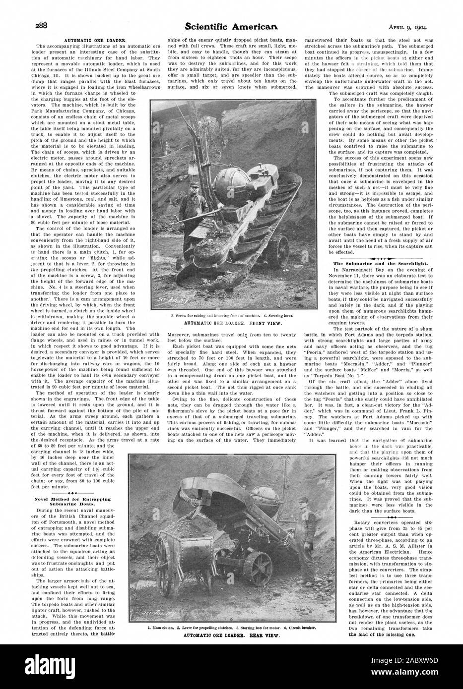 Novel Method tor Entrapping Submarine Boats. The Submarine and the Searchlight., scientific american, 1904-04-09 Stock Photo