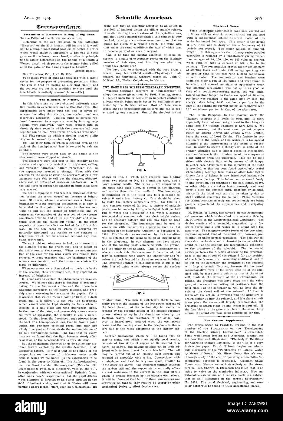 Prevention of Premature Firing of Big Guns. Electrical Notes. The Current Supplement