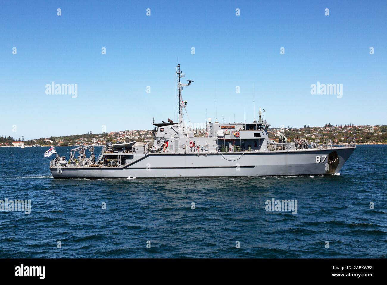 HMAS 'Yarra', a minehunter with the Royal Australian Navy, off the coast of manly, Sydney Australia Stock Photo