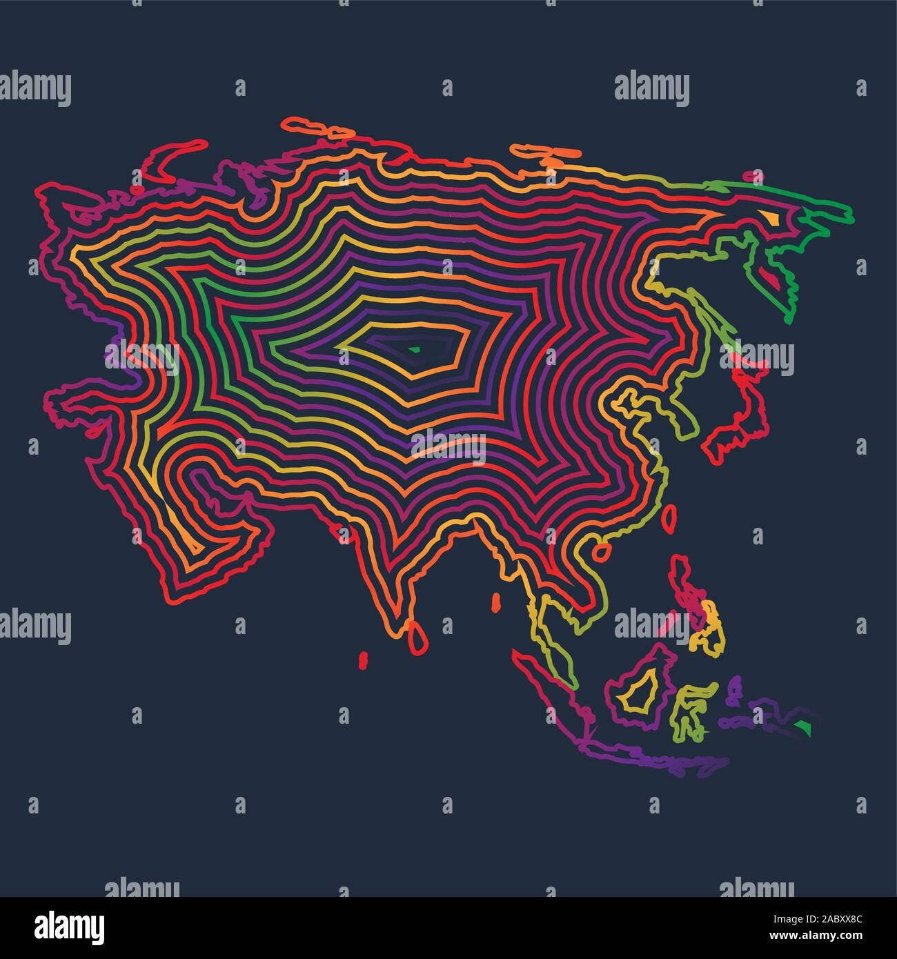 Colorful Asia made by strokes, vector Stock Vector