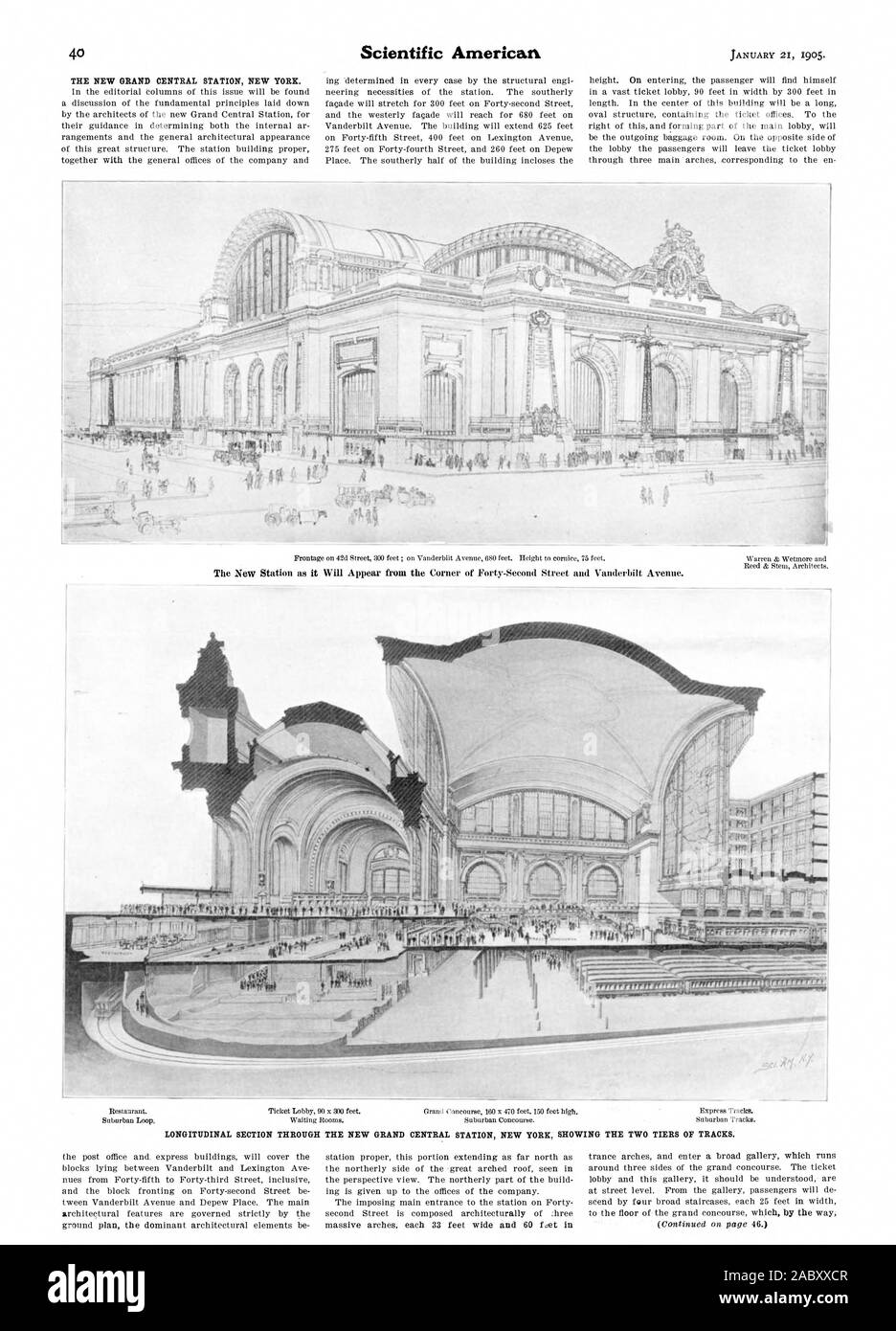 THE NEW GRAND CENTRAL STATION NEW YORK. LONGITUDINAL SECTION THROUGH