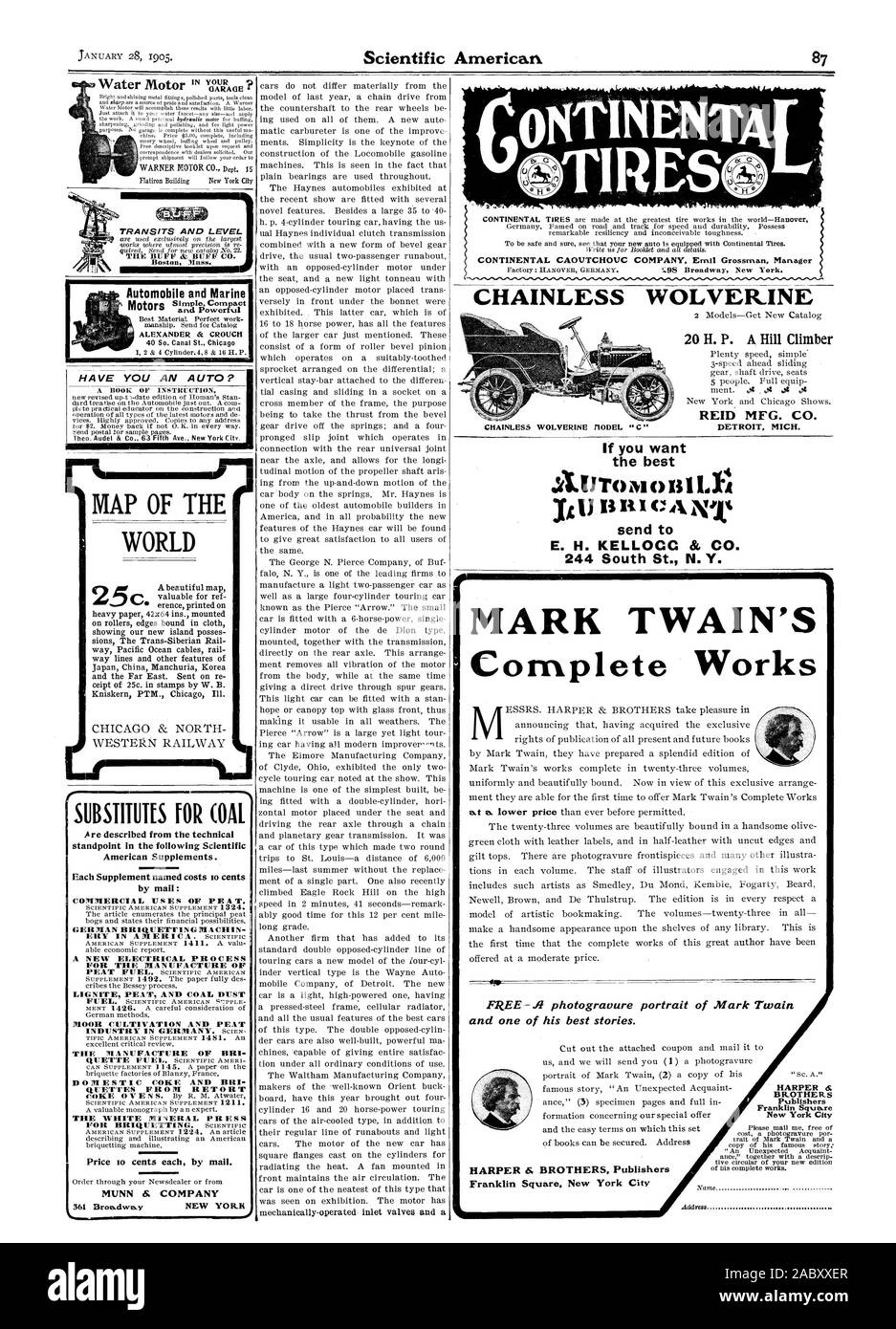 MOMS [OR COAL standpoint in the following Scientific American Supplements. Each Supplement named costs so cents by mail : COMMERCIAL USES OF PEAT. GERMAN BICIQUETTIN GM A CHIN.- A NEW ELECTRICAL PROCESS FOR THE MANUFACTURE OF LIGNITE PEAT AND COAL DUST MOOR CULTIVATION AND PEAT THE MANUFACTURE OF BRI DOMESTIC COKE AND MCI QUETT ES FROM RETORT THE WHITE MINERAL PRESS Price so cents each by mail. MUNN & COMPANY HAVE YOU AN AUTO? WORLD A beautiful map valuable for ref erence printed on heavy paper 42x64 ins. mounted on rollers edges bound in cloth showing our new island posses sions The Trans- Stock Photo