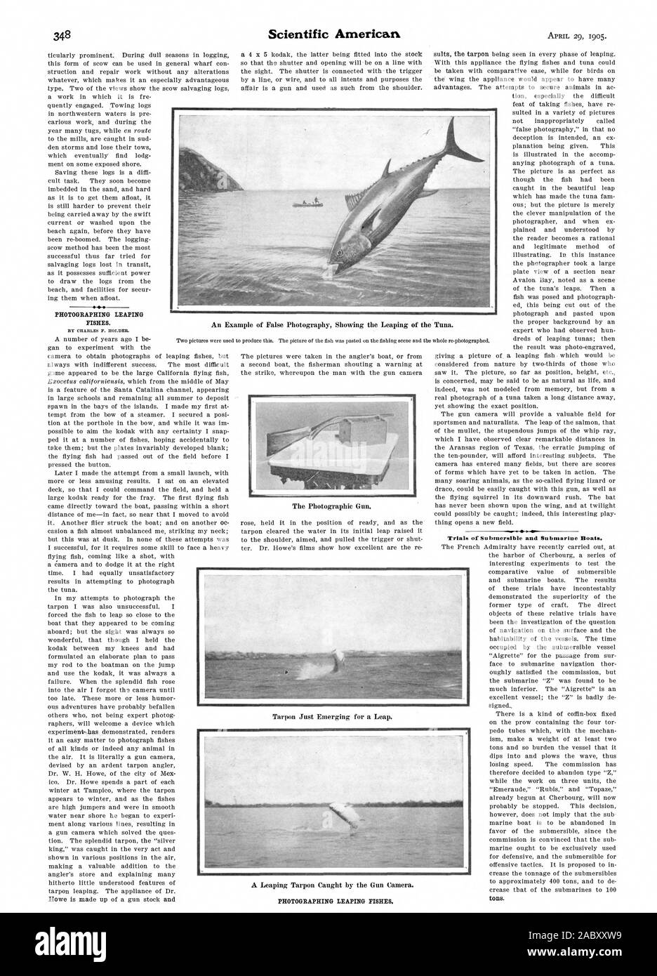 BY CHARLES F. HOLDER. Trials of Submersible and Submarine Boats., scientific american, 1905-04-11 Stock Photo