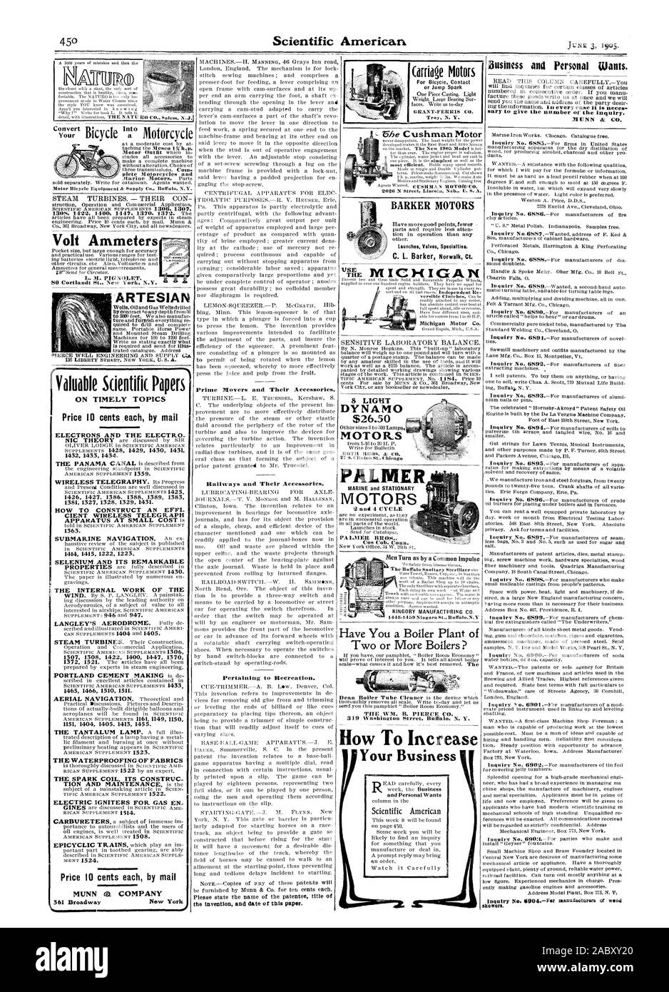 Volt Ammeters L. M. PIGNOLET. 80 Cortlayult St. New York N.Y. ARTESIAN [Valuable Scientific Papers ELECTRONS AND THE ELECTRO 1432 1433. 1434. HOW TO CONSTRUCT AN EFFI CIENT WIRELESS TELEGRAPH APPARATUS AT SMALL COST is 1363. 1414 1415 1222 1223. SELENIUM AND ITS REMARKABLE THE INTERNAL WORK OF THE 1465 1466 1510 15. 51 1404 1405. 1413 1455. THE WATERPROOFING OF FABRICS THE SPARK COIL ITS CONSTRUC ELECTRIC IGNITERS FOR GAS EN Price 10 cents each by mail ON TIMELY TOPICS Price 10 cents each by mail plete Motorcycles and or Jump Spark Motor BARKER MOTORS Launches Valves Specialtiee. Michigan Stock Photo