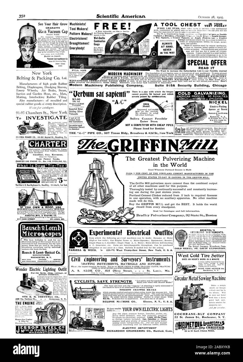 A TOOL CHESTVal' YPCCICIIIET Machinists! Tool Makers! Pattern Makers Electricians! Draughtsmen! Everybody! FREE! AT HAND IN THE WAY SPECIAL OFFER READ IT Modern Machinery Publishing Company Suite 915A Security Building Chicag The Greatest Pulverizing Machine in the World To INVESTIGATE What Is Daus'Tip-Top? IF YOU OWN A ROOF USE 517 CARR STREET ST. LOUIS MO. Bausch &Lomb Bausch ô Lomb Optical Co. MANUFACTURERS NEW YORK CHICAG BOSTON SAN FRANCISCO FRANKFORT A-NI GERMANY Wonder Electric Lighting Outfit Experimental Electrical Outfits Civil engineering and Surveyors' Instruments ELECTRIC Stock Photo