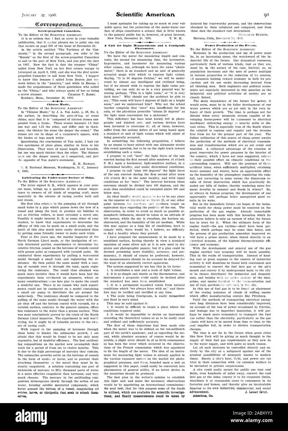 Screw-propelled Cunarders. Chinese Music. ovules larval or cirripedia that seek to attach them selves Photometer. be utilized which are available for scientific investiga tions; and finally measurements could be taken by Power Production of the Future. Americus Ga., scientific american, 1906-01-27 Stock Photo